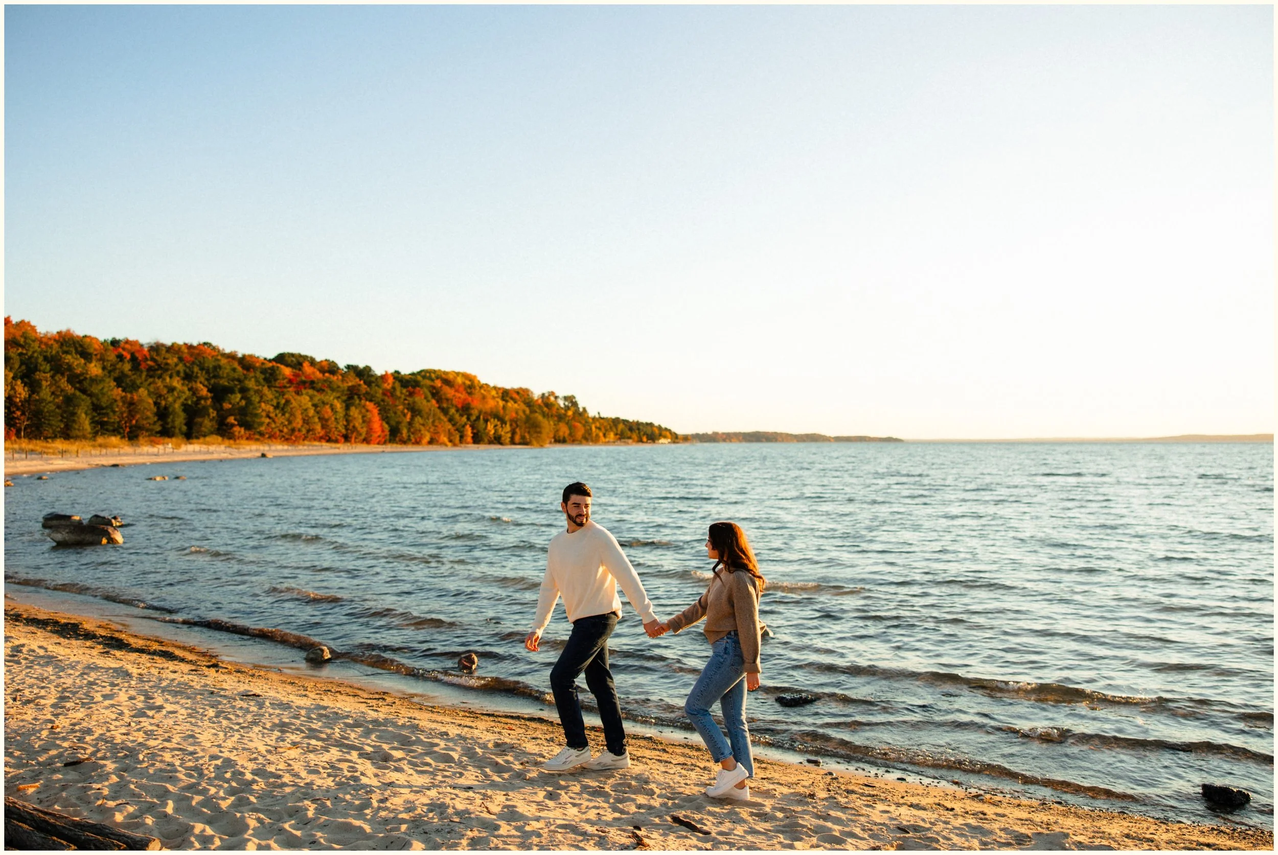 lake michigan fall engagement
