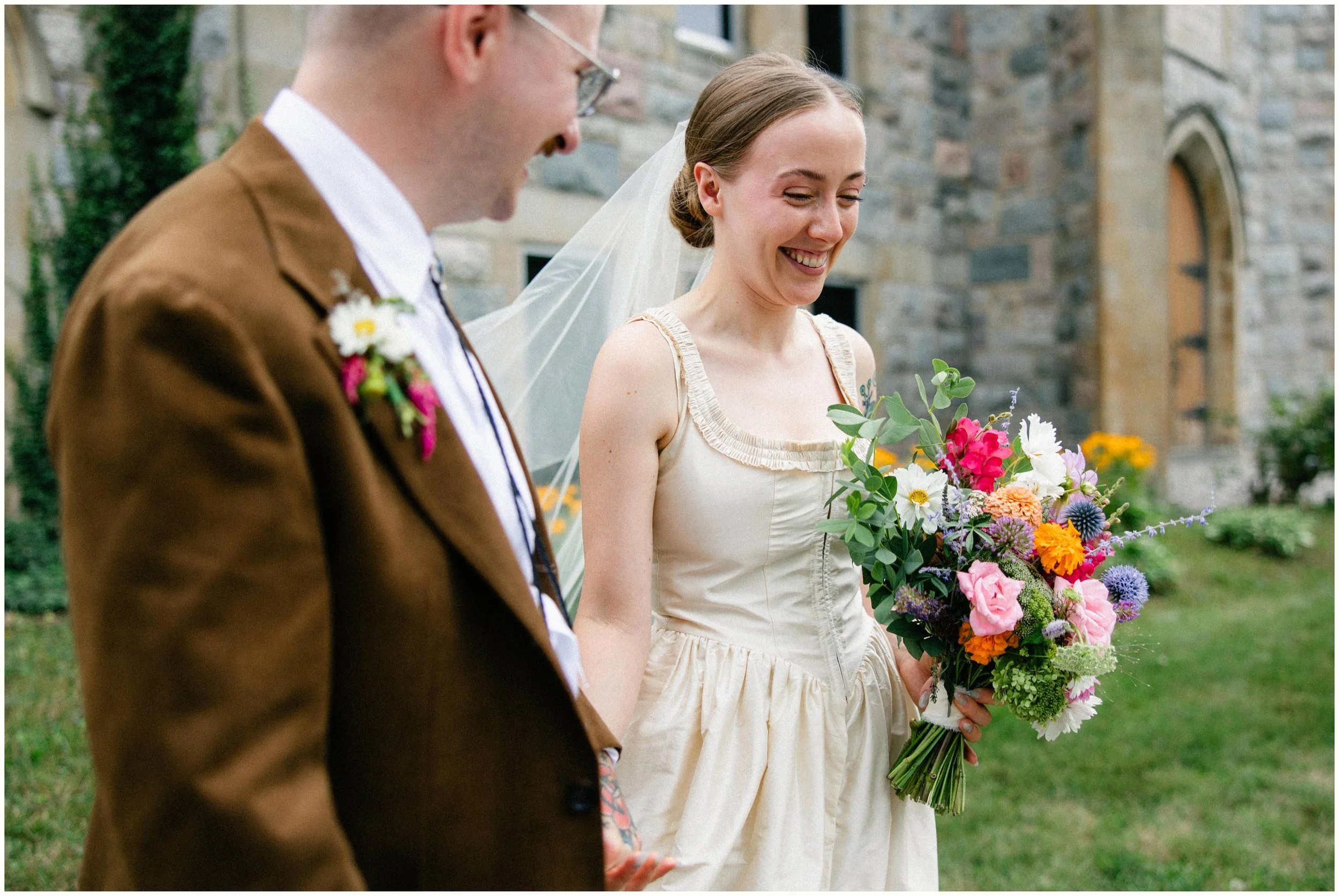 Laughing bride and groom portraits