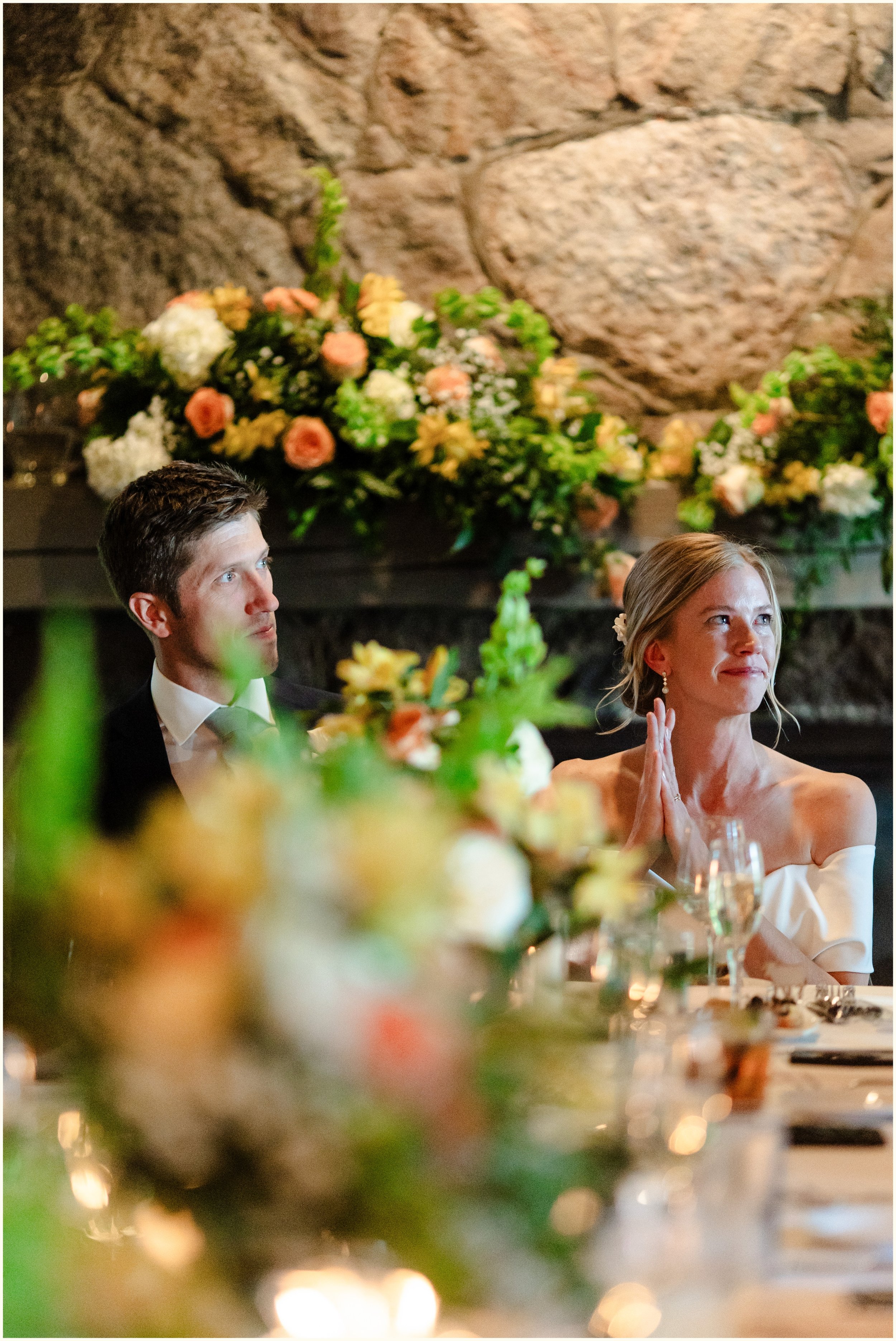 candid northern michigan dinner party wedding