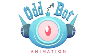 Logo for Odd Bot Animation featuring a robot with a large eye in the center and two antennae.