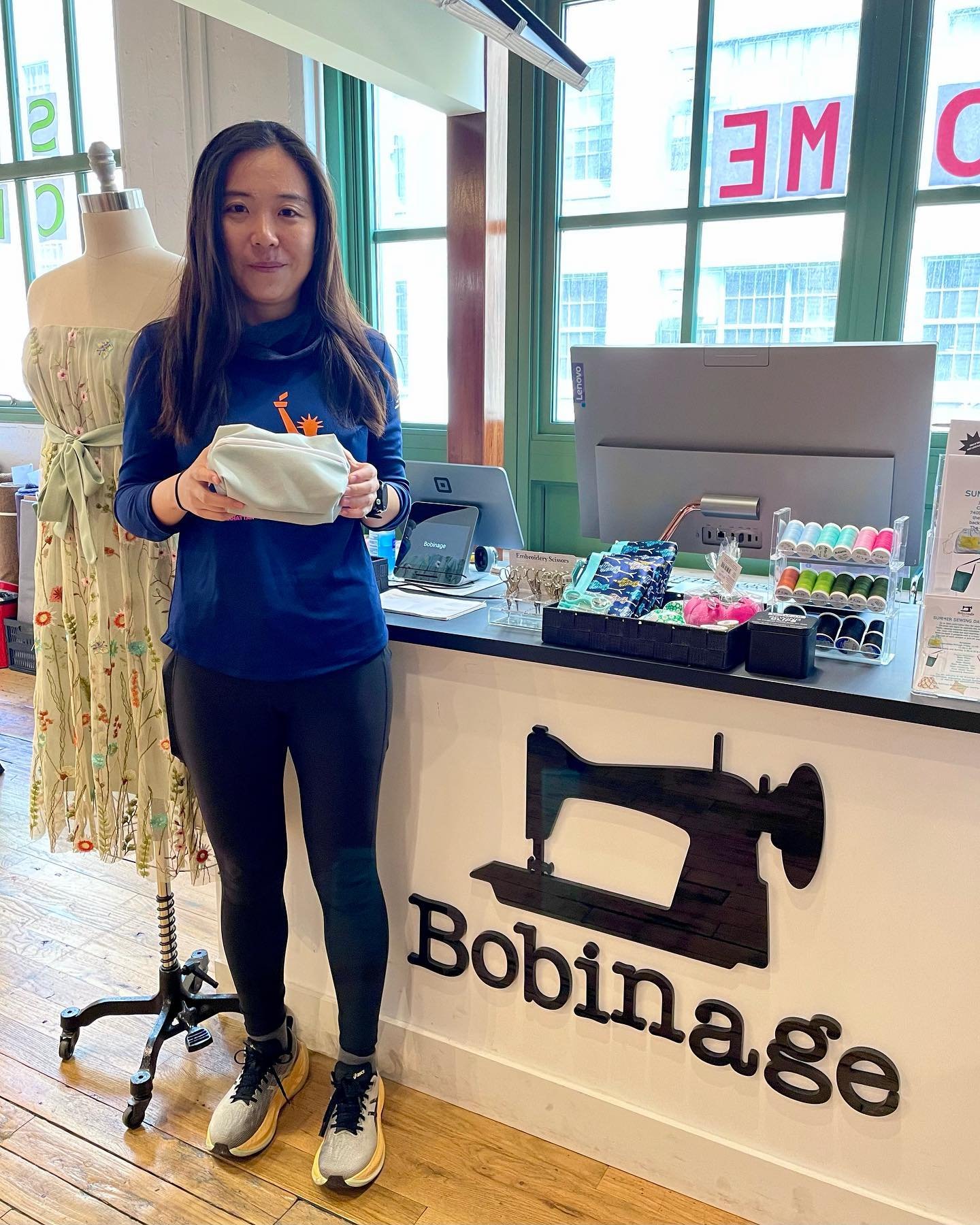QUESTION: How long does it take to learn a new skill? ANSWER: One Hour! 🤩@bobinage #ny #Brooklyn @japanvillagebrooklyn @industrycity #learn #sewing with the @janomeamerica Sewist 740DC Sewing Machine #life #skills