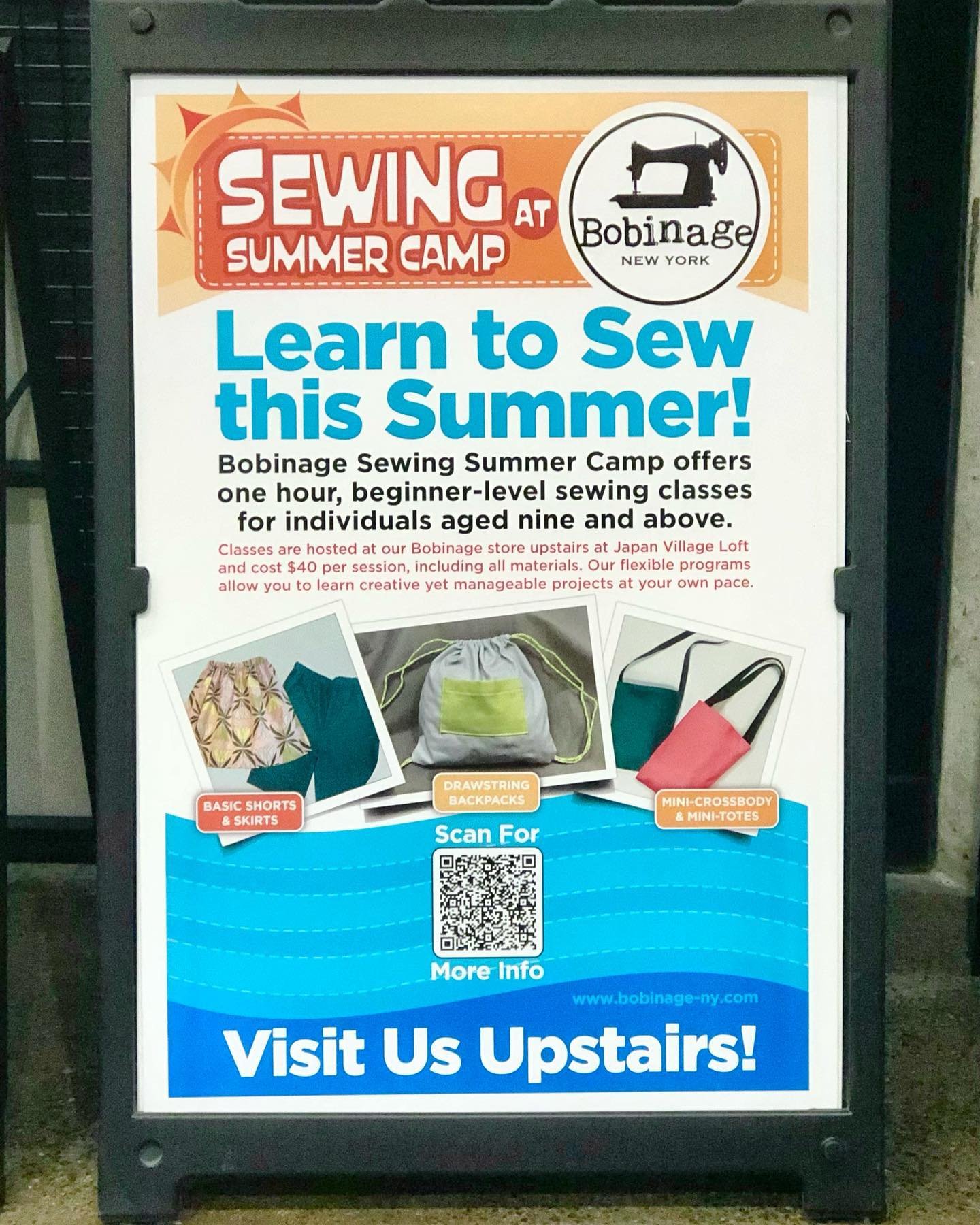Bobinage will offer Summer Sewing Classes available June 20th until Labor Day for ages 9 and older. You will learn to operate the Janome Sewist 740DC sewing machine and complete a project within the hour. For more fun and learning you can select back