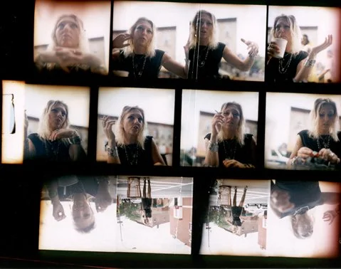 Contact sheet of woman outside of a cafe