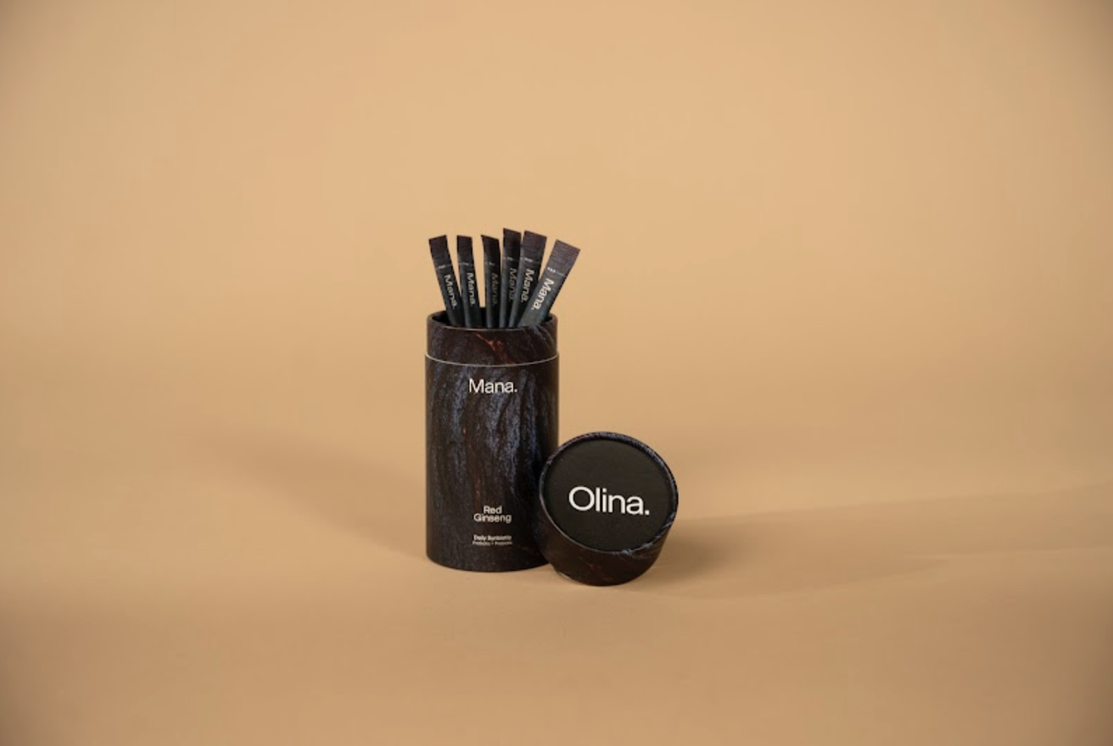 A bottle with probiotic sticks sticking out.