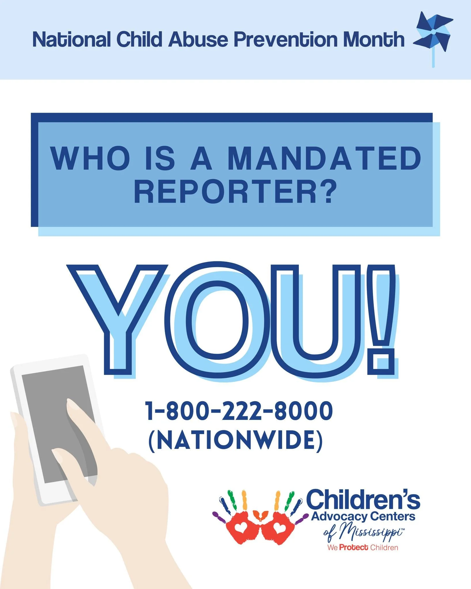 April is Child Abuse Prevention Month. 🔷 One way you can make a difference in a child's life is by saving the Child Abuse Hotline in your phone.

If you have reason to believe a child has been harmed or may be in danger, make a report to the Child A