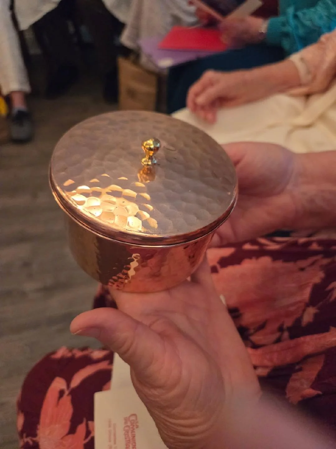 which revealed two beautiful copper charcoal holders. Sacramento gave us not only charcoal, but also a jar of incense and a whole box of altar candles.