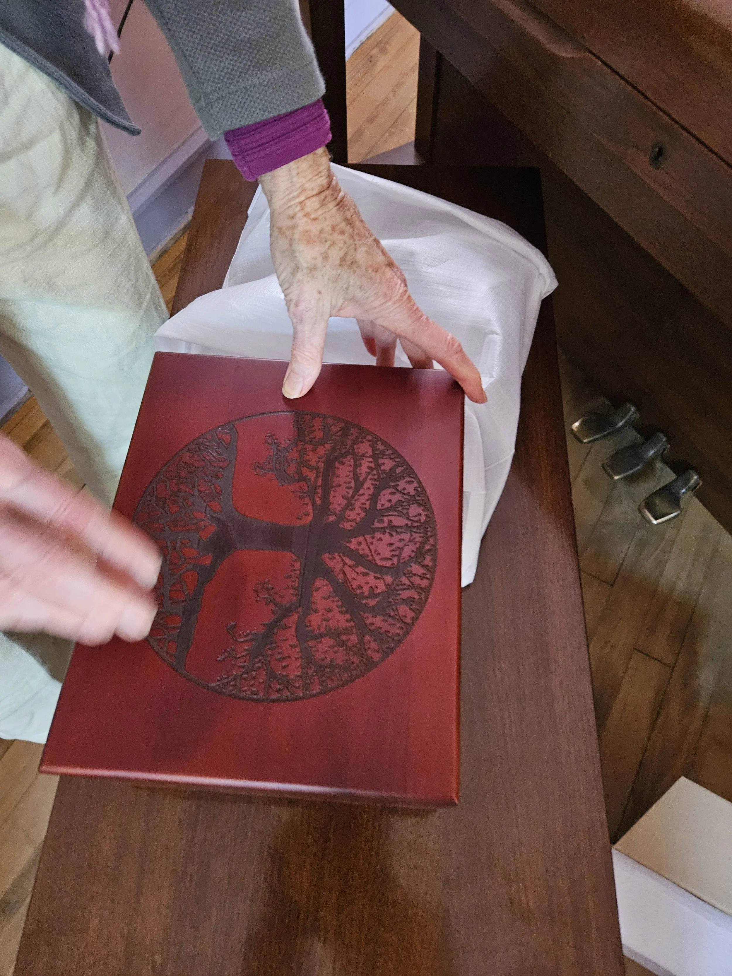 Engraved with a tree motif with Patrick in mind