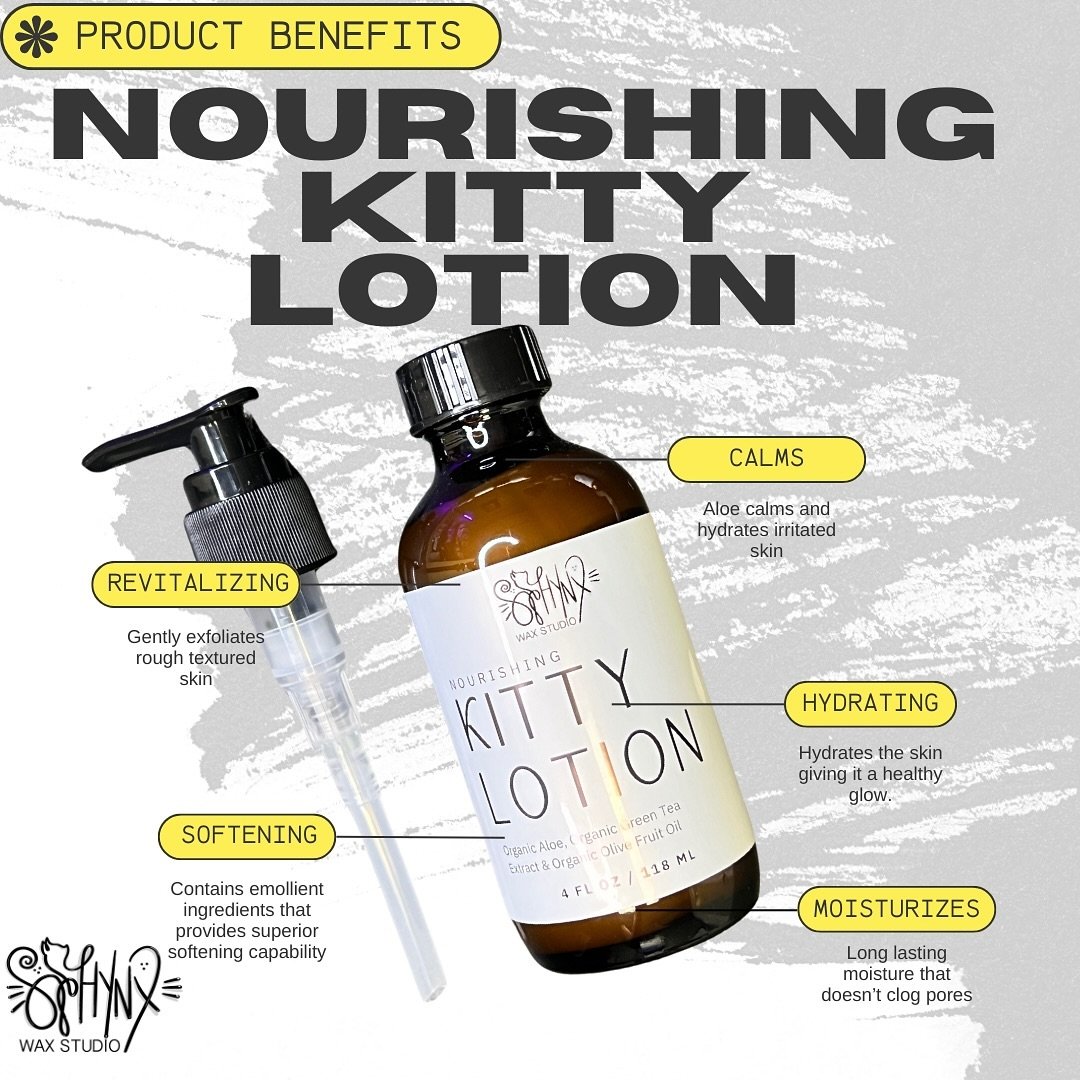 The Body Lotion that&rsquo;s safe enough to use for your kitty 🐱 area is here! 

Sphynx Wax Studio Body Lotion is an Olive &amp; Green Tea Lotion that is designed to have the most skin loving ingredients possible. A small quarter size amount is all 