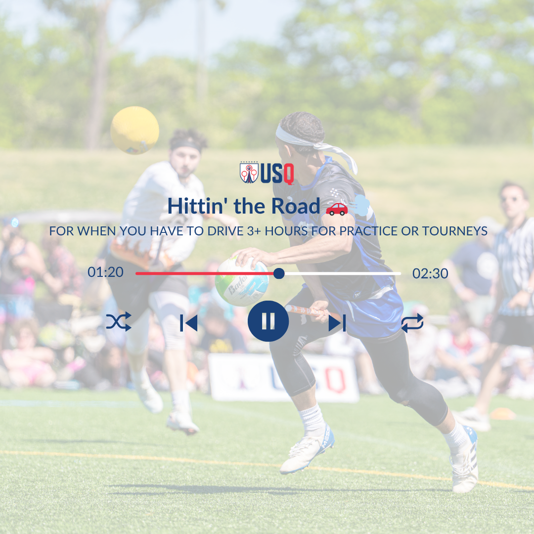 Overlay of a video player on a sports game featuring a person in a blue and black athletic outfit with a bandana, holding a volleyball during a game or practice outdoors. Spectators and other players are visible in the background.