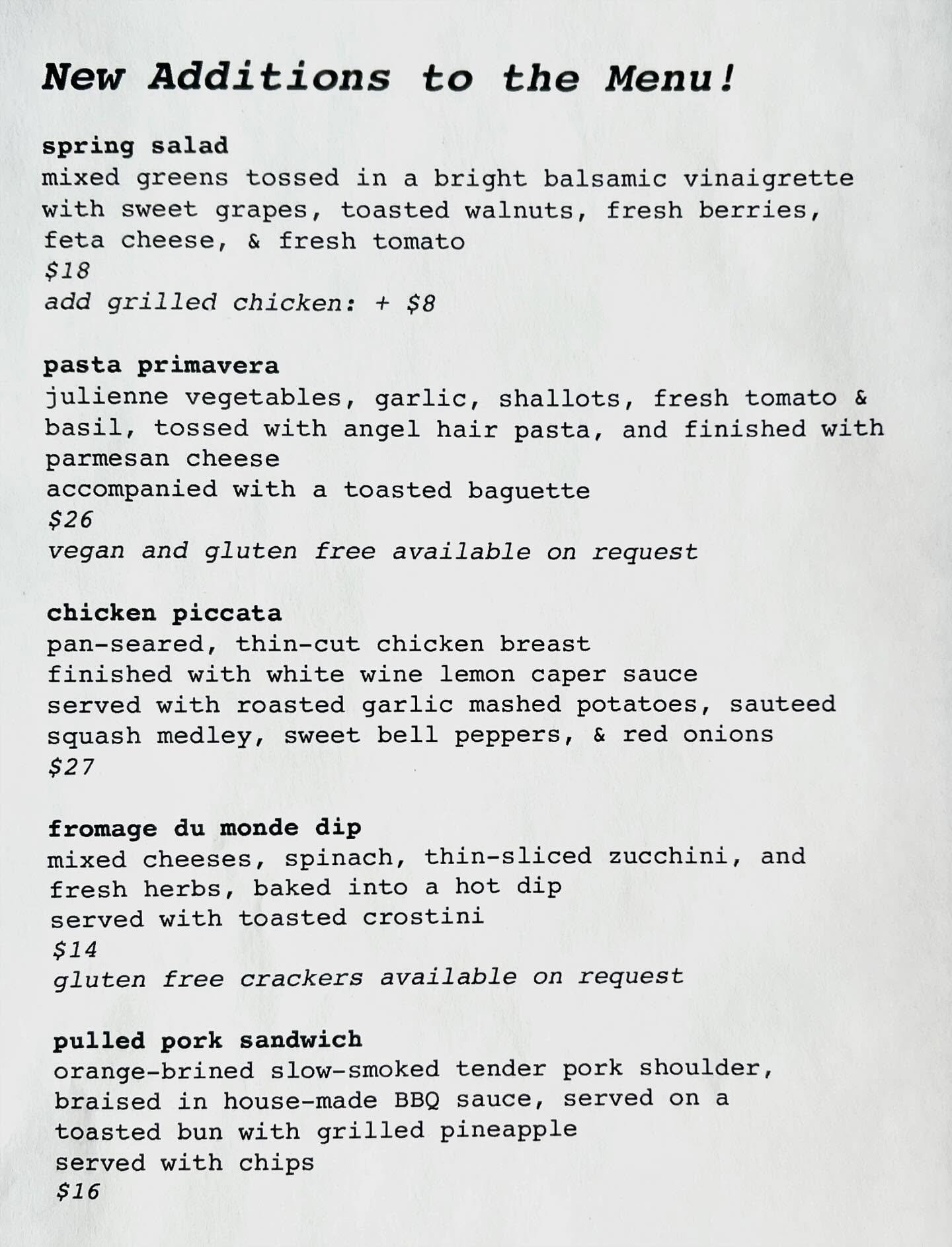 last week&rsquo;s specials are this week&rsquo;s keepers! we&rsquo;re about to roll out the spring menu, and we&rsquo;re adding almost all of last week&rsquo;s specials to stay! #wineandfood forever!