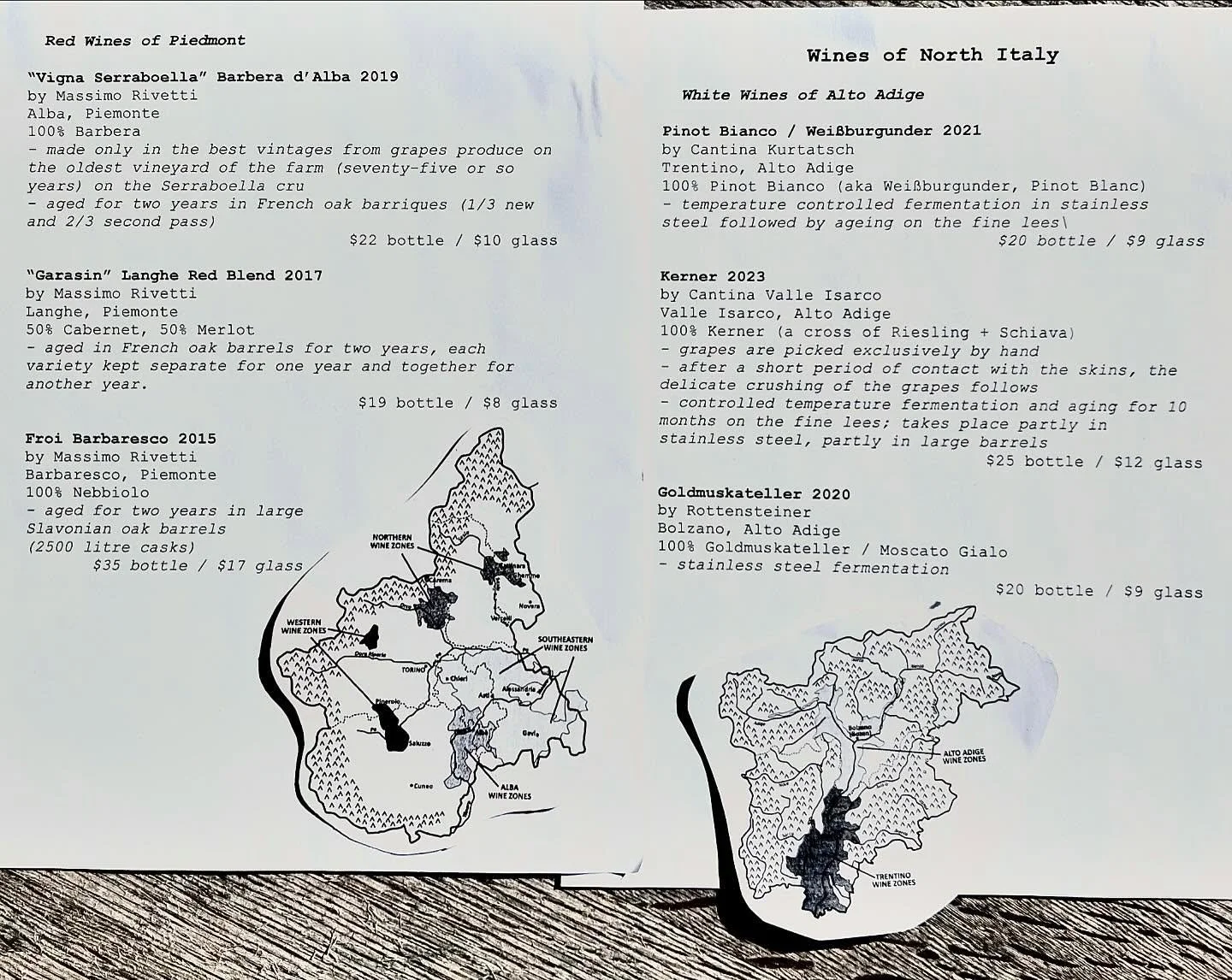 tonight, we return to Piedmont and Alto Adige! it&rsquo;s the same tasting as last Saturday, but folks asked for it to return, because they didn&rsquo;t get to do it! and north Italy is a wonderful region that produces incredible wine! and we already