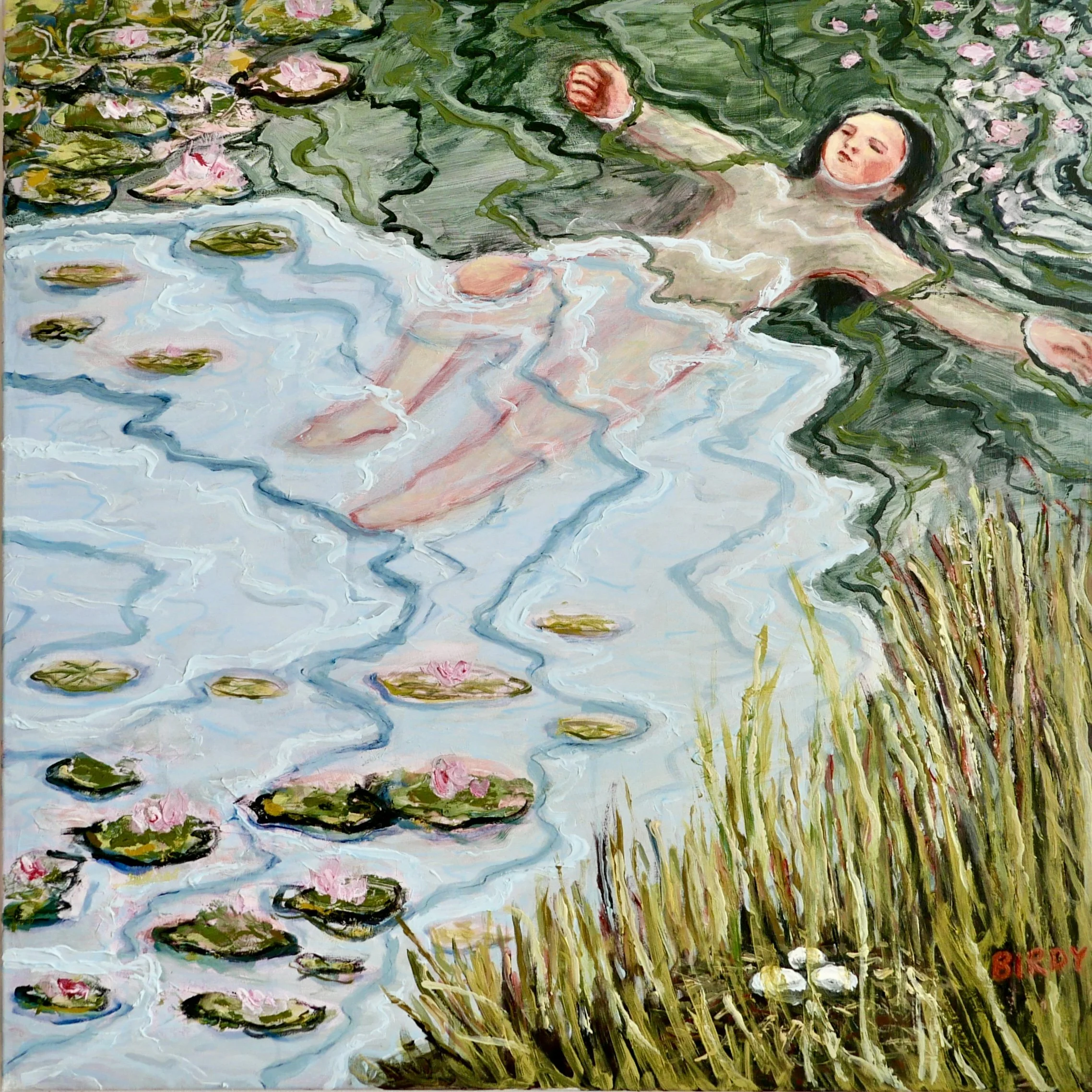 "Floating Downstream" |
Acrylic and modeling paste on canvas