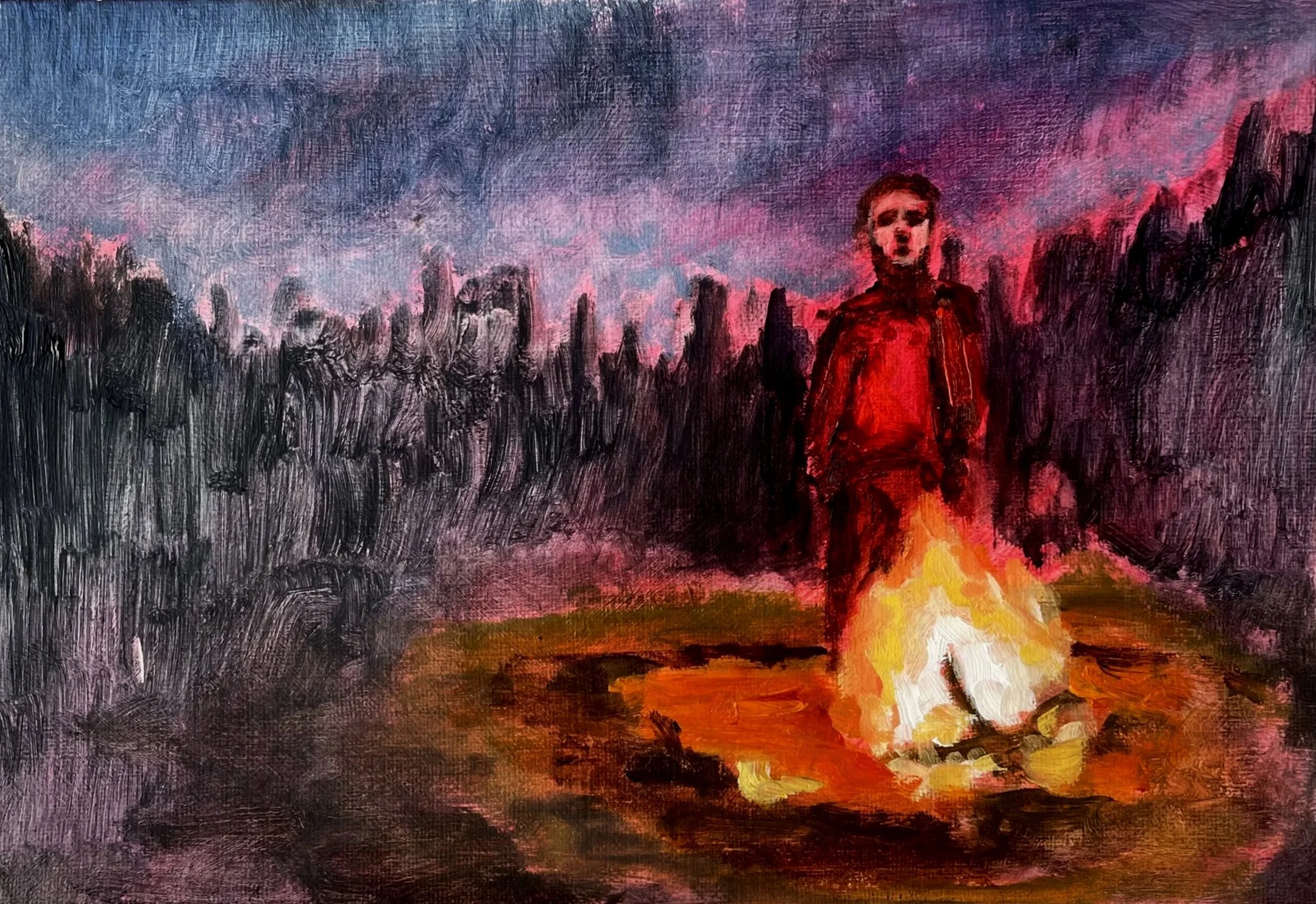 "Kindling on Night Dew" | Oil on linen paper
