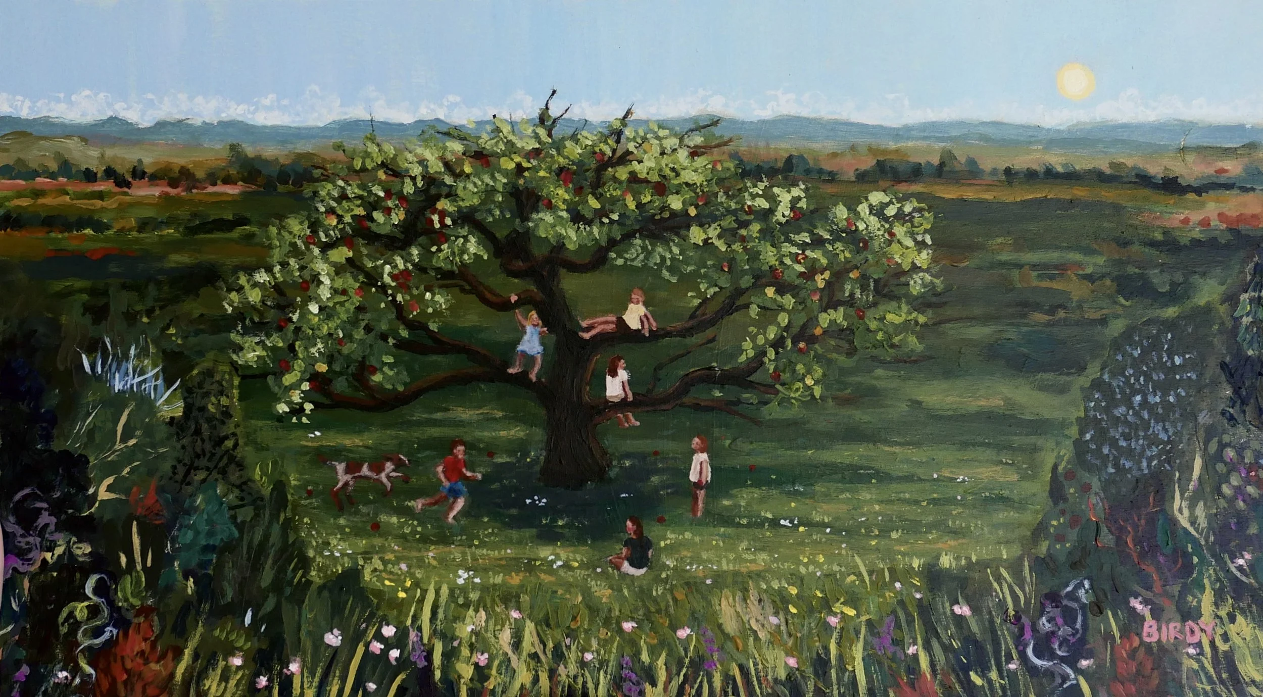 "Meet at the Apple Tree"| acrylic and modeling paste on wood panel