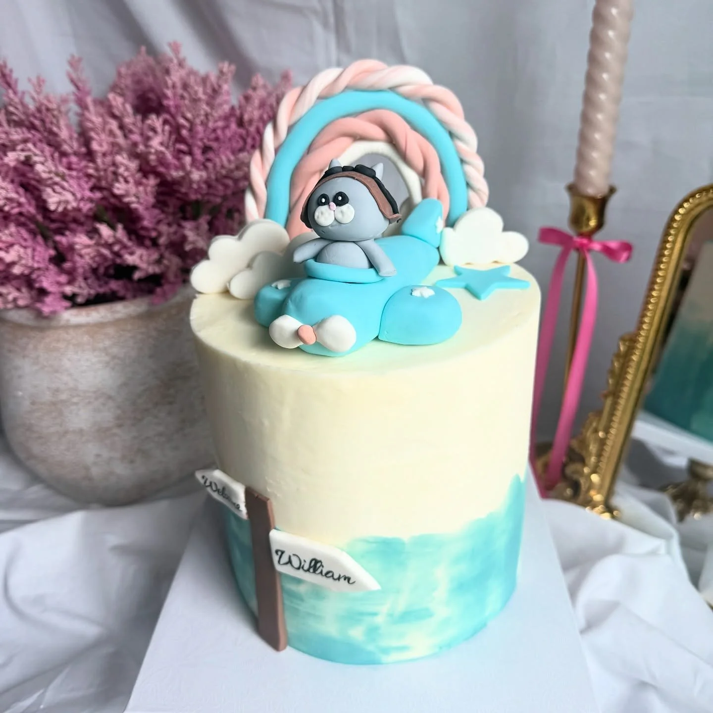 ✈️ Come fly with me ✈️ 

Welcome a new copilot, what a fun idea! This is a 6inch 3 layer vanilla cake filled with mixed berry compote. 

#deliciousnessbakery #vintageheartcake #isitcake #summercakeidea #houstoncake #customcakesofhouston #customcakes 