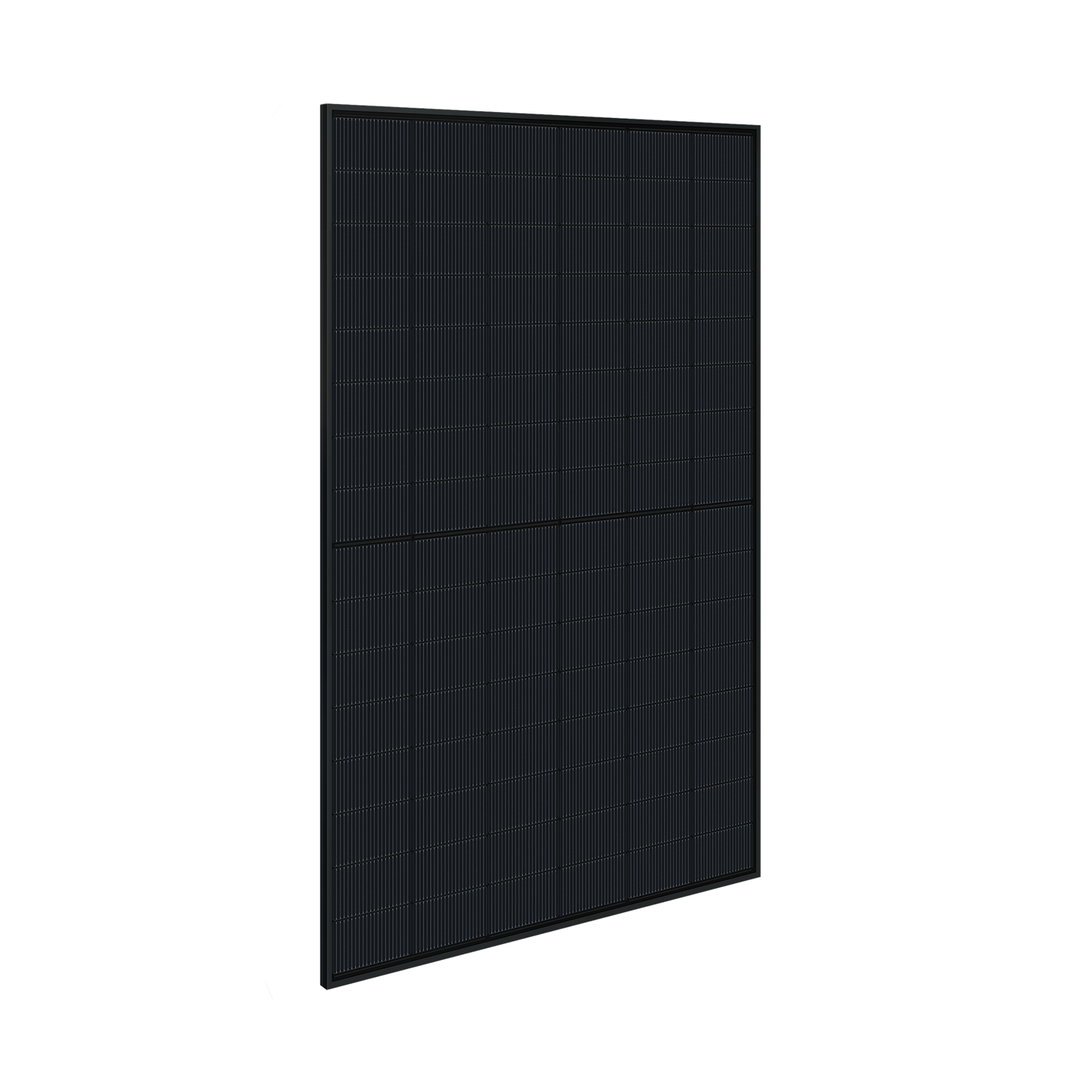 Black solar panel with a grid of photovoltaic cells.