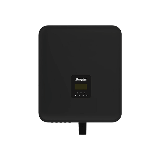 A black Energizer solar inverter or power charger with a small display and control buttons.