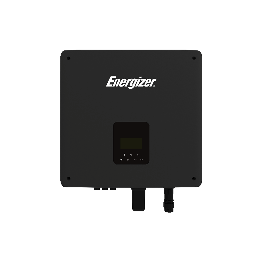 Black Energizer solar power inverter with digital display and connection ports.
