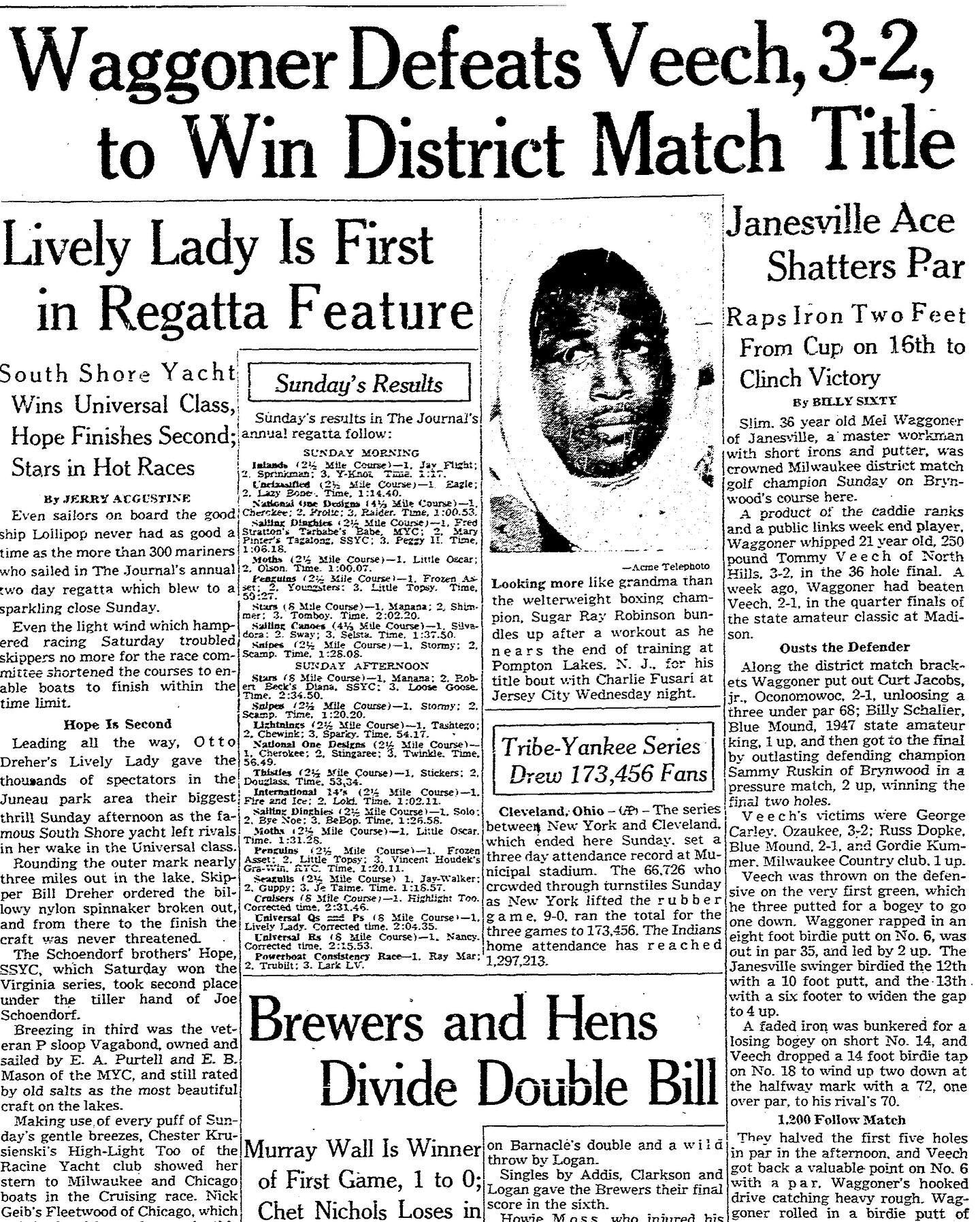Flashback to 1950 ⏳✨ In a historic match at Brynwood CC (now the Wisconsin Club), Mel Waggoner from Janesville Riverside clinched victory against Tommy Veech from North Hills CC in a thrilling final, 3&amp;2. Veech&rsquo;s impressive -3 under 68 earn