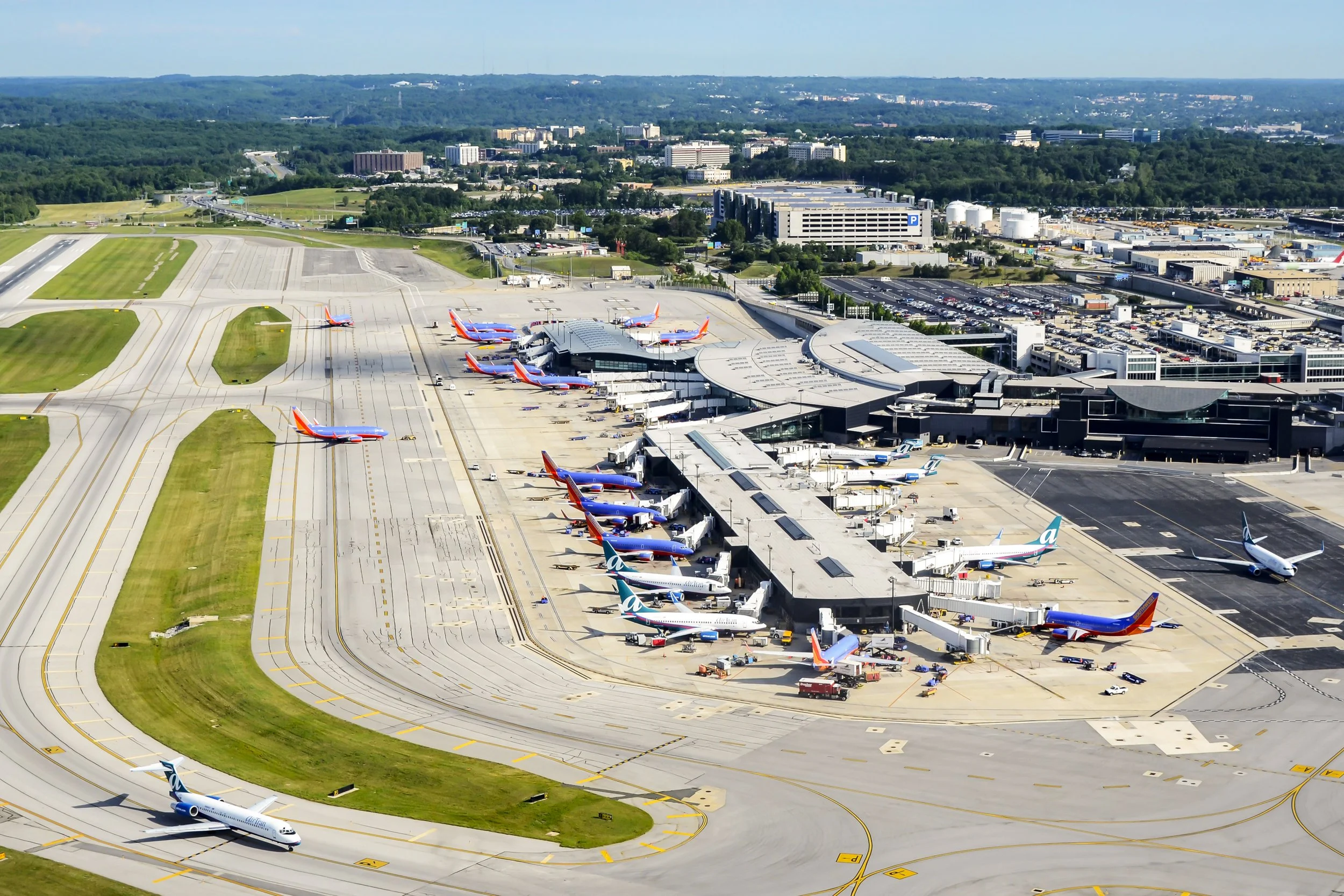 Aerial of the Airport with Planes 