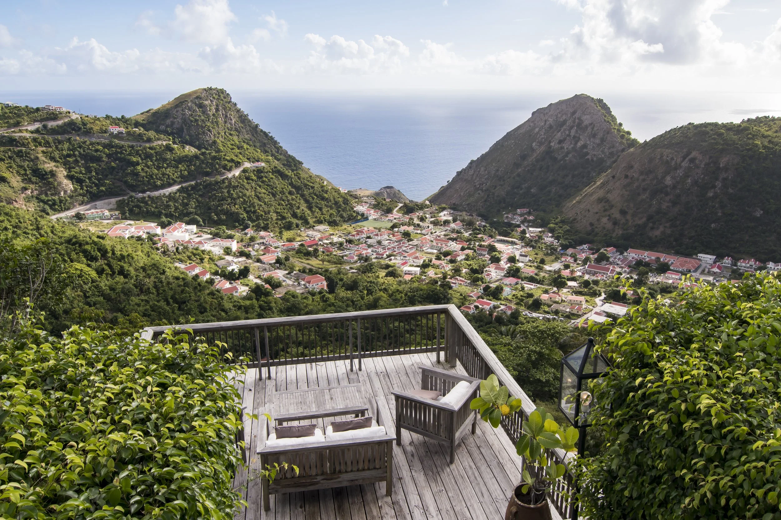 Beach house Patio in the mountains somewhere tropical facing the ocean