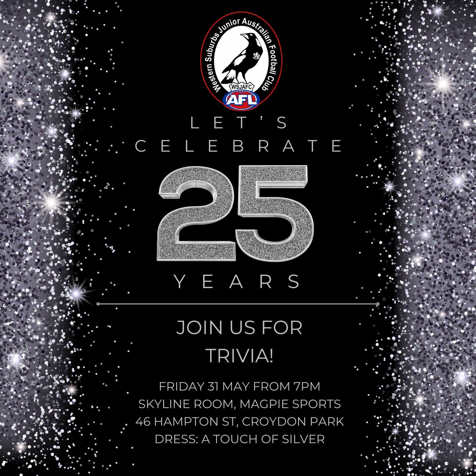 We are having a Trivia Night on Friday 31 May to celebrate 25 years of Wests Juniors. Book your tickets, donate a prize or bid in our online auction. 

Read the latest on Trivia Night in our newsletter. Link in bio.🤍🖤🤍🖤