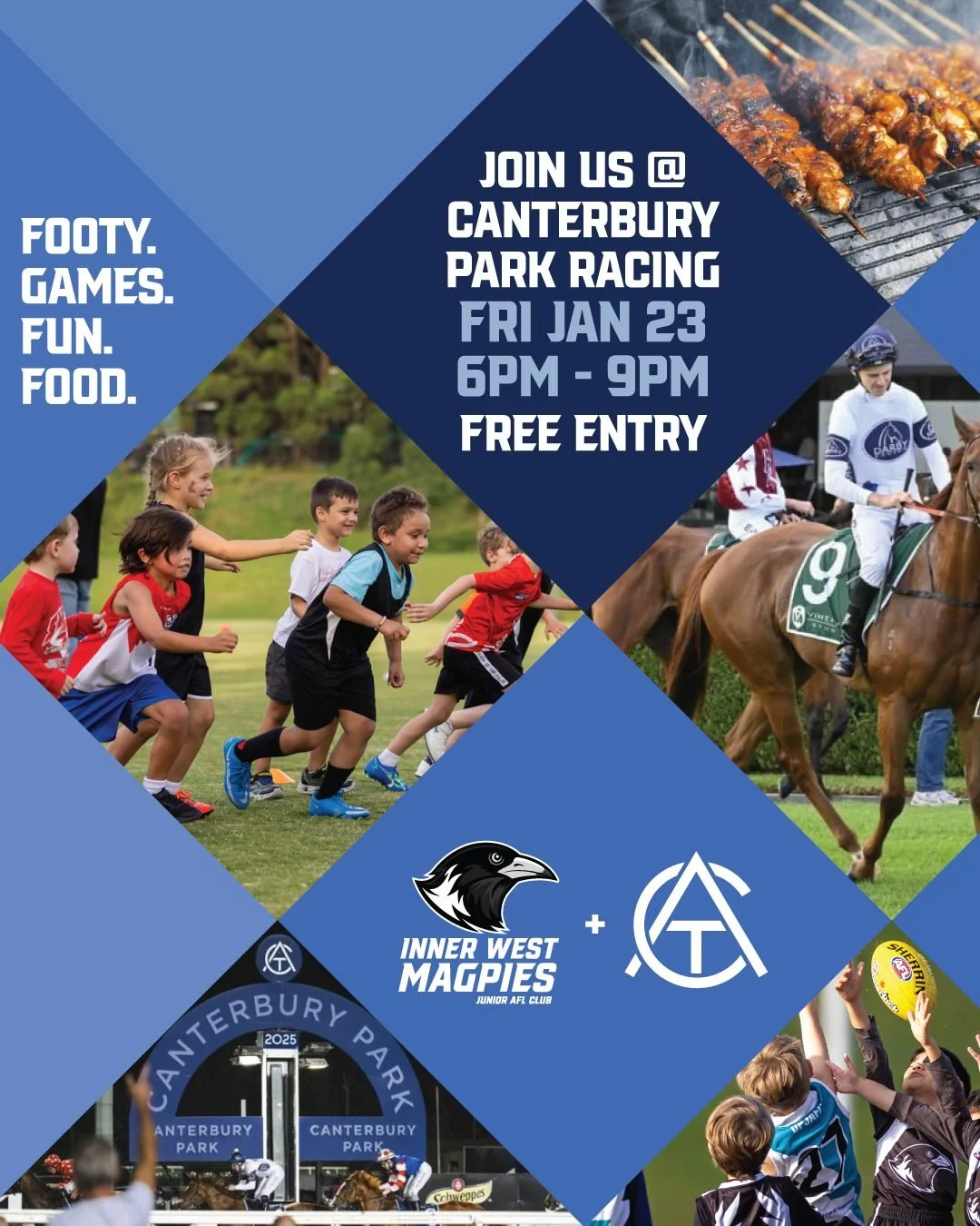 📢 THIS FRIDAY: Magpies x Night Racing! - Who&rsquo;s ready for some footy under the lights? 💡🏉

Join us THIS Friday, Jan 23rd at Canterbury Park for our first activation of the year! We&rsquo;ll be running fun footy games and activities for the ki