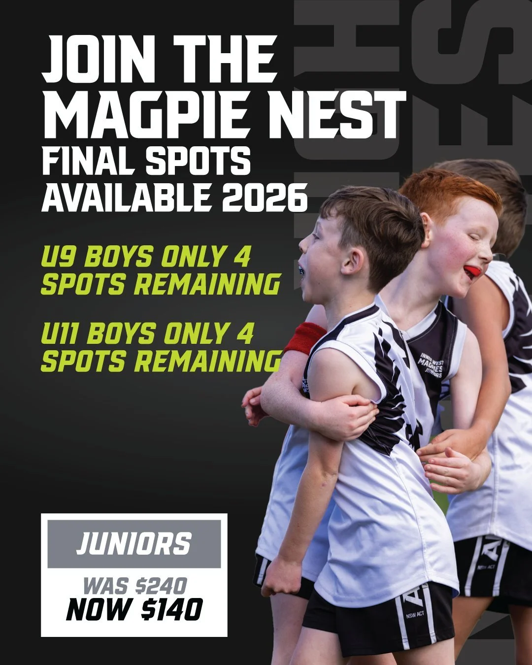🏉 CALLING ALL FUTURE MAGPIES! FINAL BOYS' SPOTS FOR 2026! 🏉
The 2026 season is almost here, and the Magpie Nest is nearly full. We are down to our very last handful of places in our boys' U9 and U11 teams. If your son is ready to run, kick, and mak