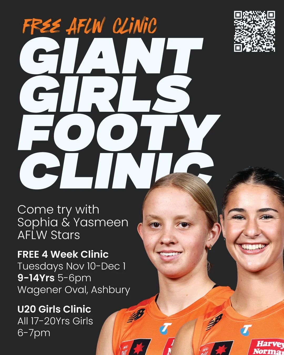 🏉 100% FREE AFLW GIANT GIRLS CLINIC | BRING A MATE! 🏉

Girls footy is booming in the Inner West, and we want YOU and your friends to be part of it!

We&rsquo;re running a FREE 4-week clinic designed to build footy skills, boost confidence, and have