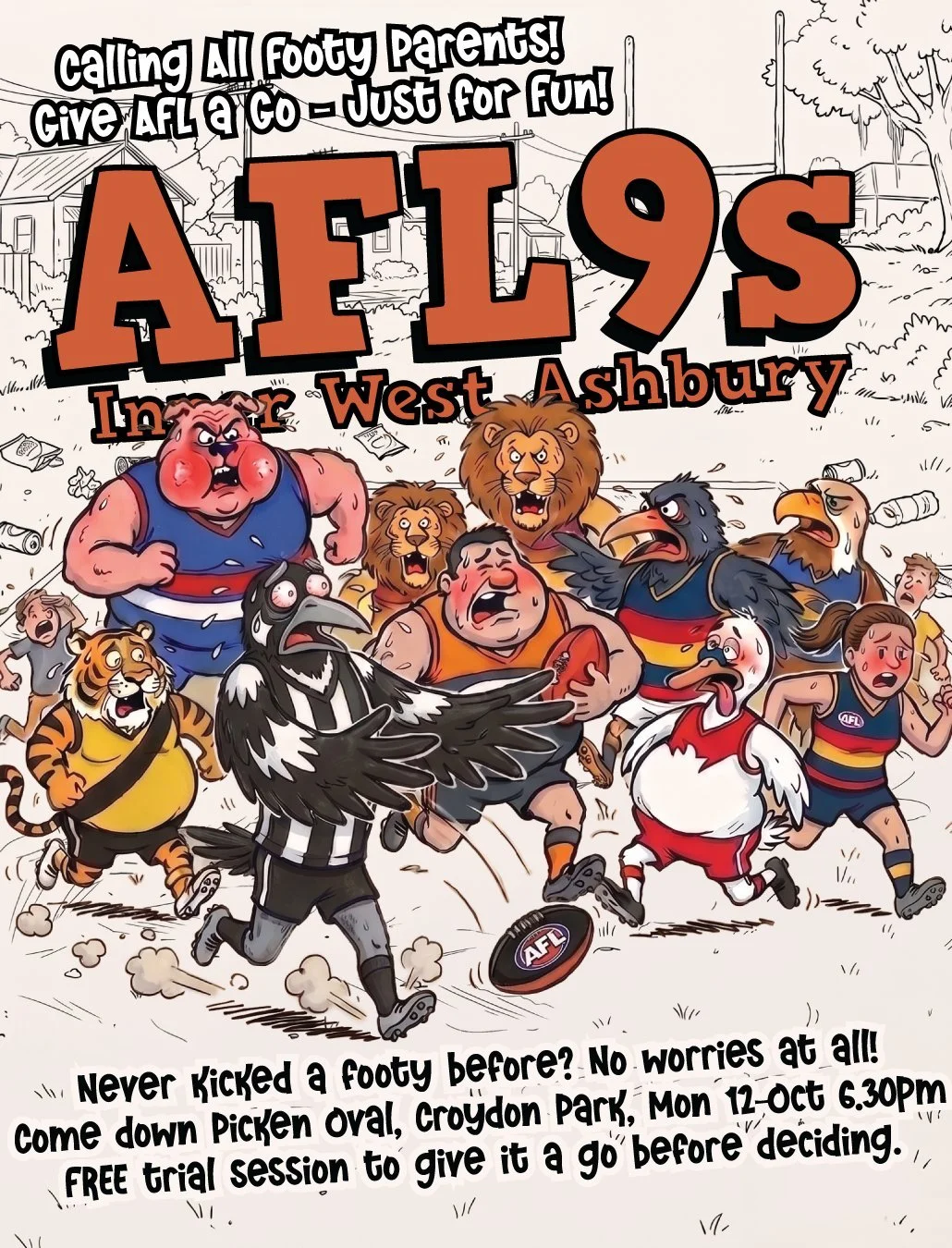 🏉 Calling All Footy Parents! Give AFL a Go &ndash; Just for Fun! 🏉 Spent the winter watching from the boundary? Now it&rsquo;s your turn to get out on the grass!

Inner West Ashbury AFL9s is all about social, non-contact footy. No tackles, no press