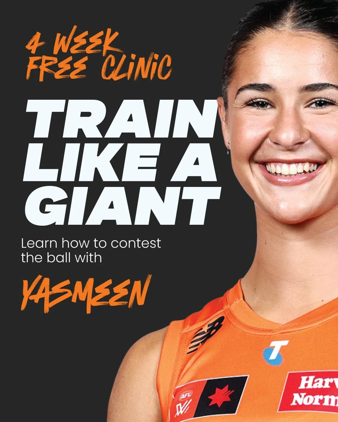 READY TO TRAIN LIKE A GIANT? 

🏉🧡🖤We are thrilled to launch our FREE 4-Week AFLW Giant Girls Footy Clinic this November at Wagener Oval, Ashbury! 

Whether your daughter has never picked up a footy before or wants to level up her game ahead of nex