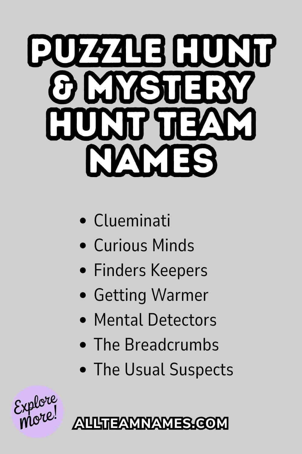 List of puzzle hunt and mystery hunt team names like clueminati
