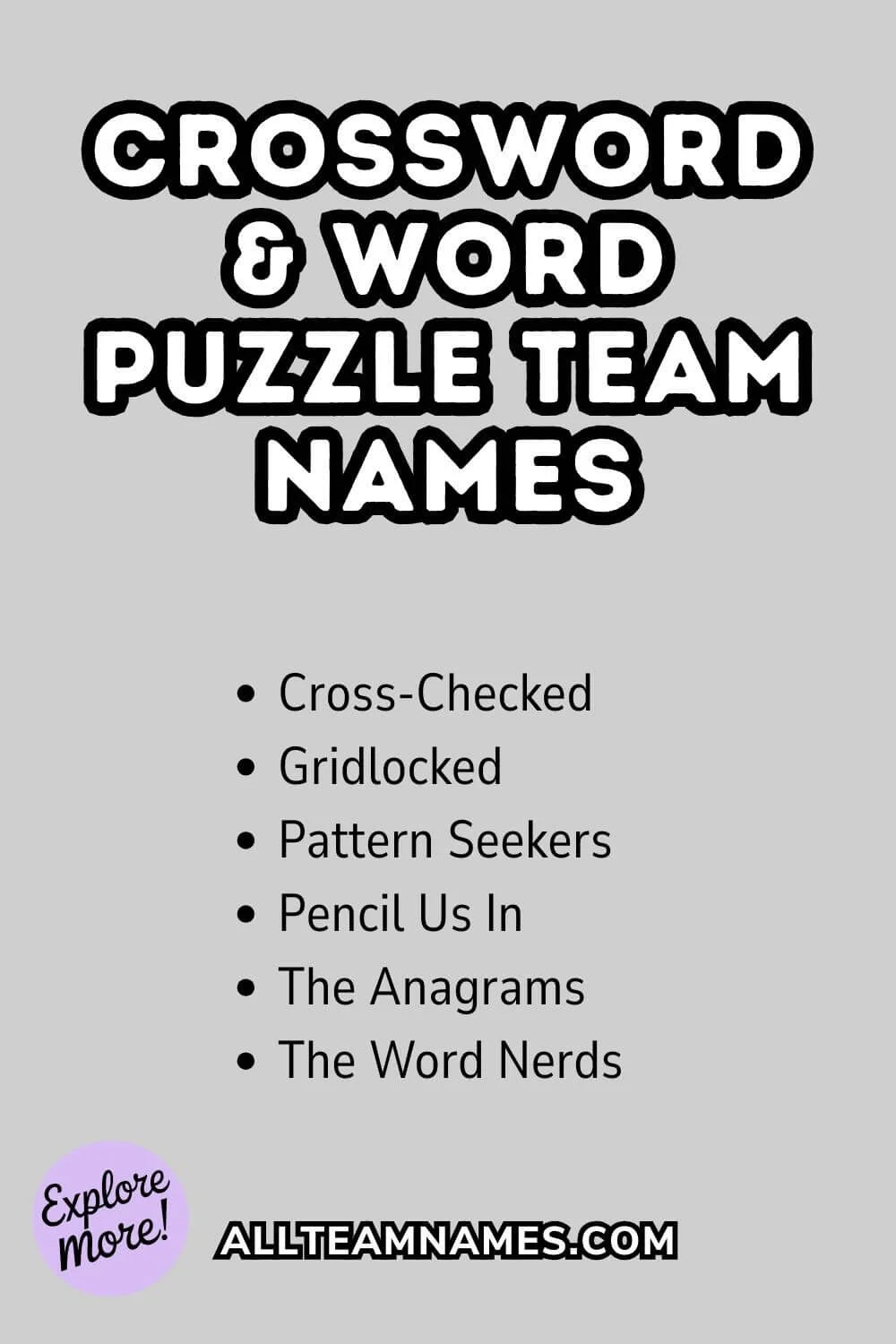 List of crossword and word puzzle team names like The Anagrams