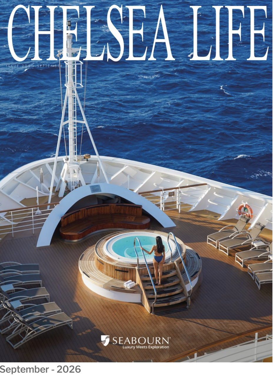Cover of chelsea life  magazine featuring a luxury boat in the sea.