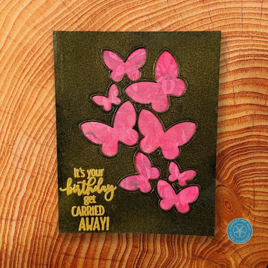 Good day, fellow crafters! 🦋✨I had so much fun putting this birthday card together! The design features lovely patterned paper peeking right through those die-cut butterfly windows. For that gorgeous background texture and shimmer, I experimented wi