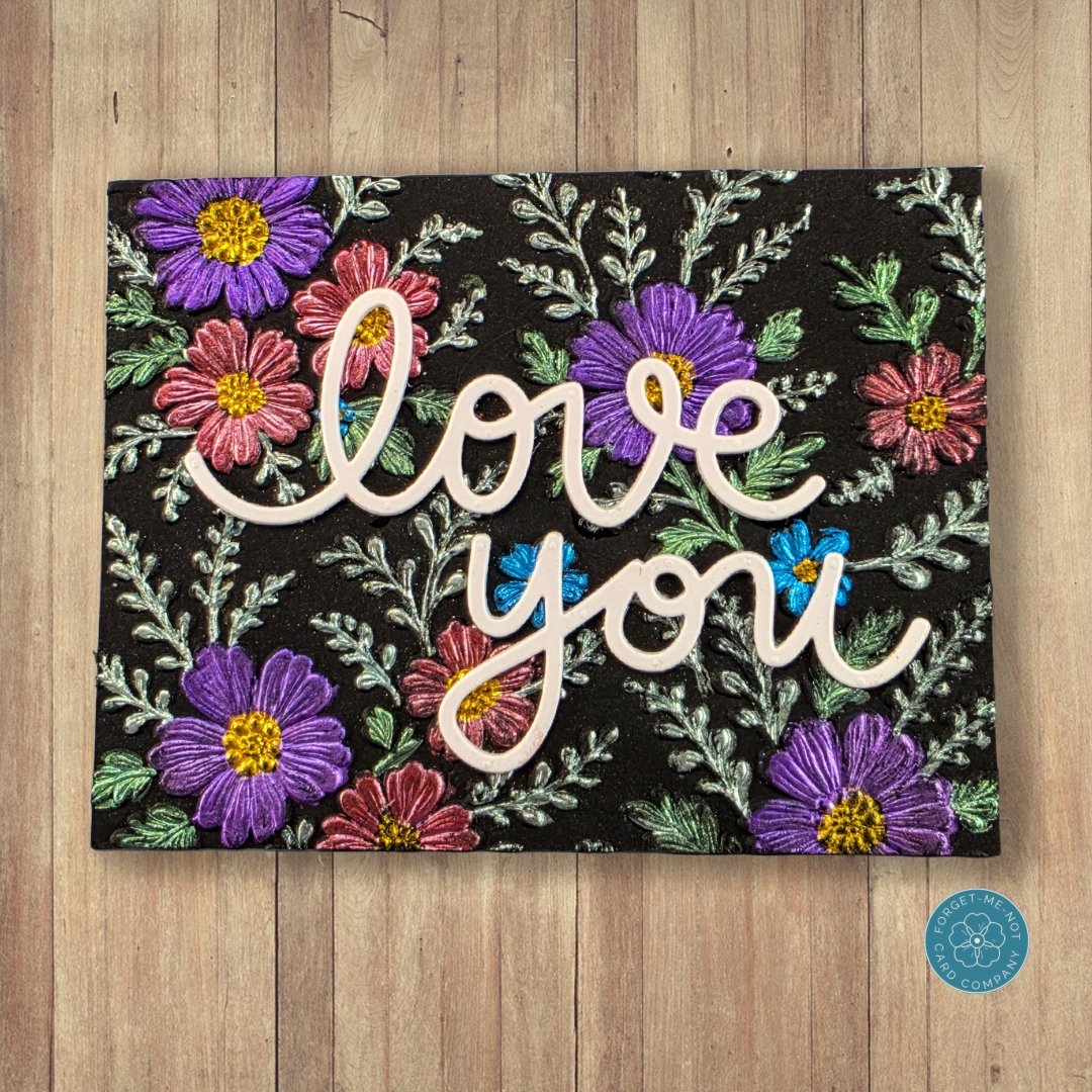 Good day, fellow crafters! ✨Today, I wanted to share this card that I put together with a stunning 3D embossed floral design. I decided to feature a colorful, vibrant mix of botanical details that pop against a dark background, and for contrast, an e