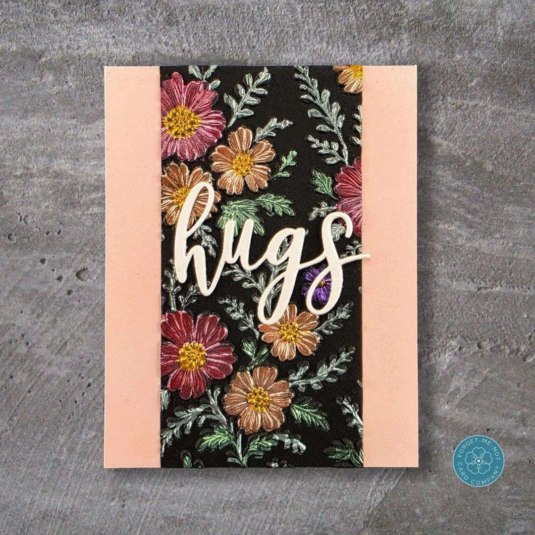 Good day, fellow crafters! Sharing another little bit of handmade sunshine today. I had so much fun with this floral embossing that I created another "hugs" card.

Follow the link in my bio to see more of my handmade greeting cards and read