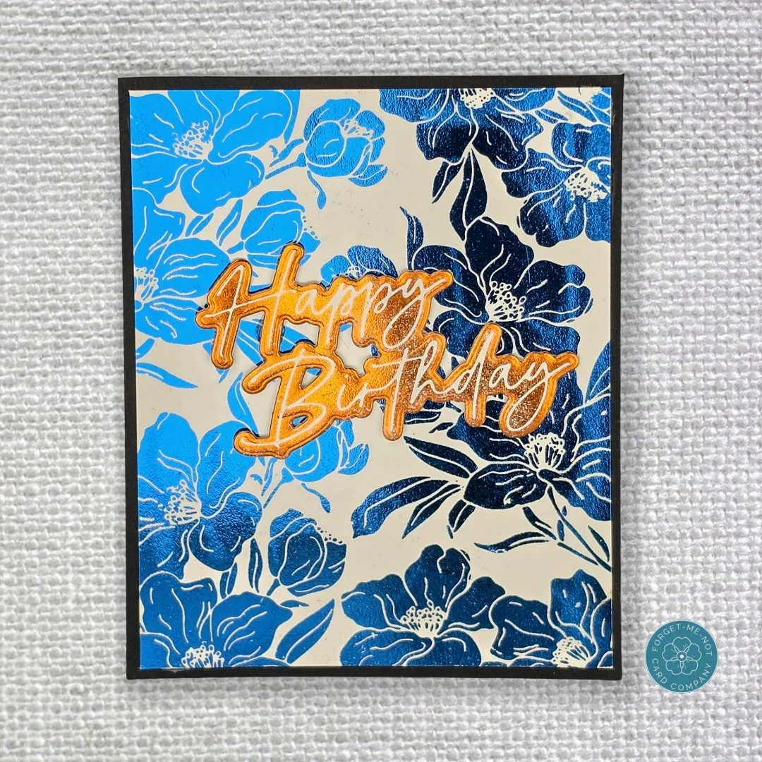 Good day, fellow crafters. This striking handmade birthday card showcases an elegant blend of deep navy blue and bright azure hot foil florals to send a truly luxurious celebration message. 💙✨

Follow the link in my bio to see more of my handmade gr