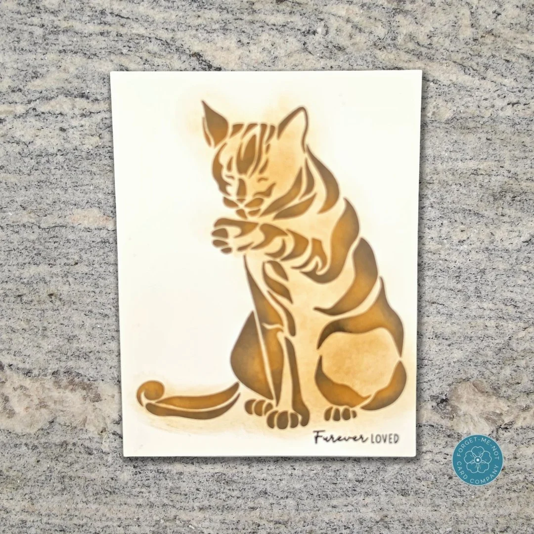 Good day, fellow crafters. Losing a cherished feline companion is deeply heartbreaking, and this handmade cat sympathy card features a beautiful, warm stenciled silhouette to send a gentle message of comfort. 🐾✨

For this design, a clean cardstock b