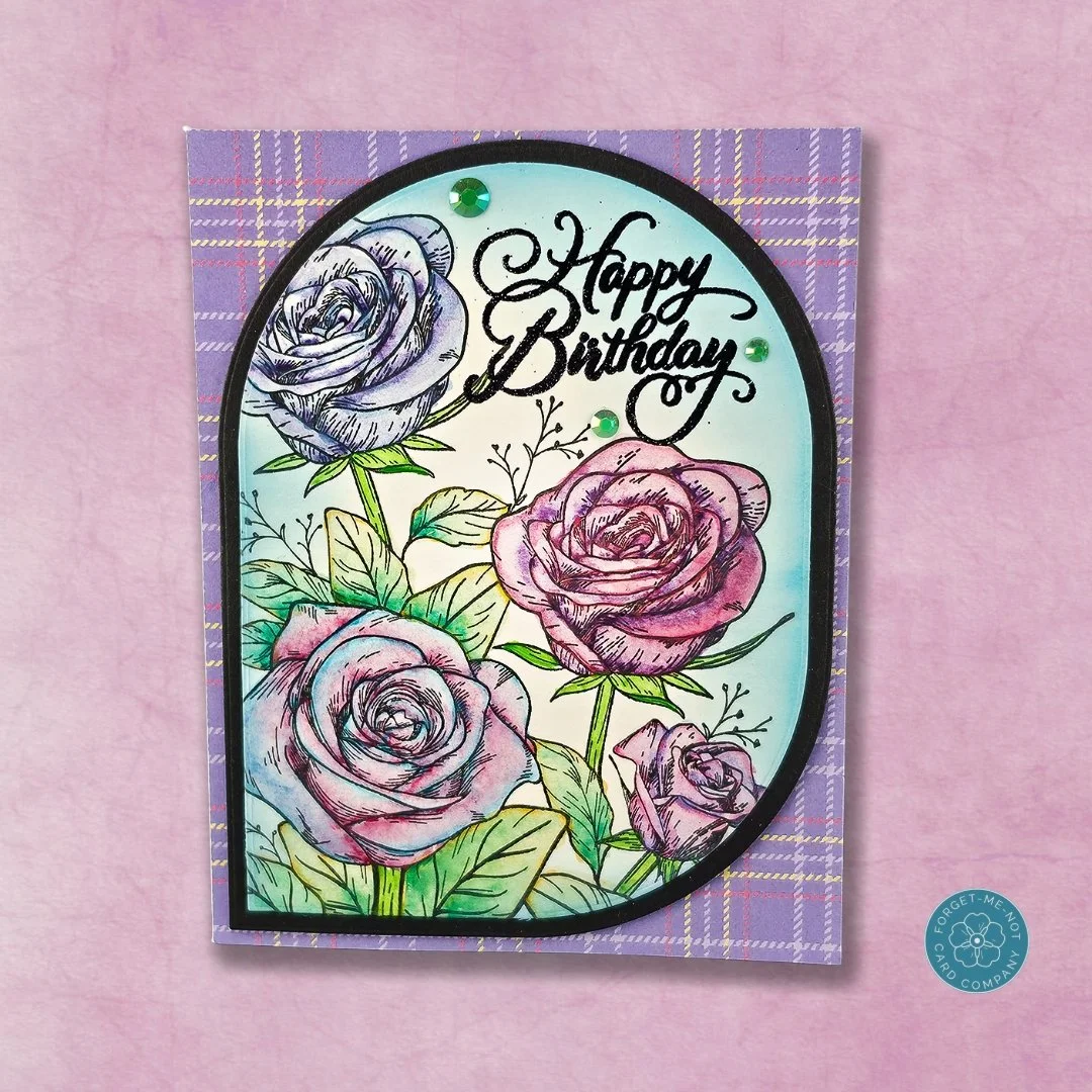 Good day, fellow crafters. Today, I'm sharing a look at the latest project from my craft room inspired by @ginakdesigns ! This handmade birthday card features stunning, intricately detailed roses that are beautifully stamped and hand-watercolored to 