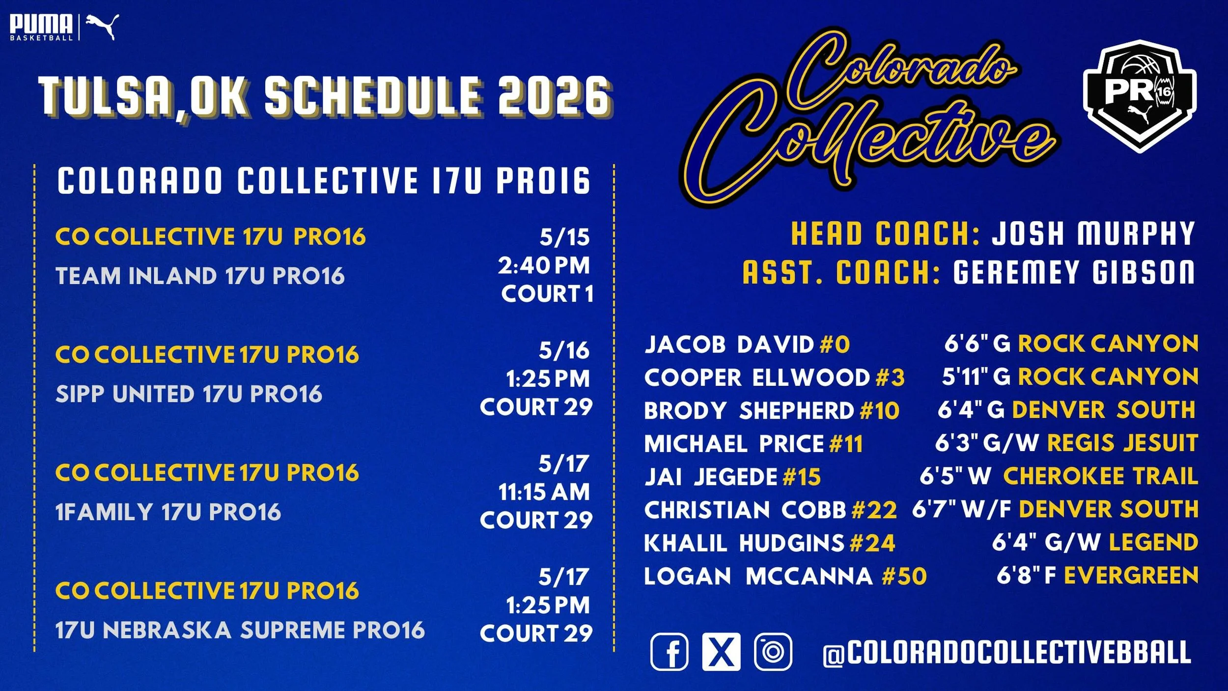 CO Collective 17U PRO16 - Live Period Schedule &amp; Roster

📍Tulsa, OK

Big Stage. Big Opportunity. Let&rsquo;s work!