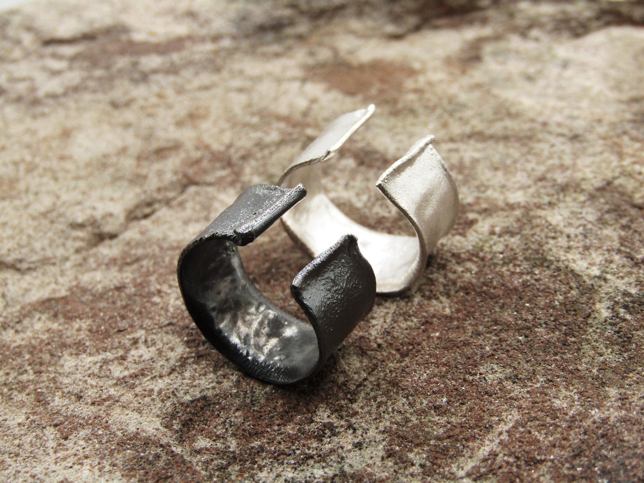 Silver reticulated open ring/J is for Jewellery