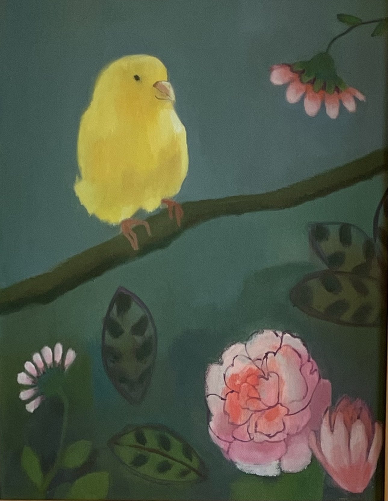 Yellow Canary with Pink Flowers
