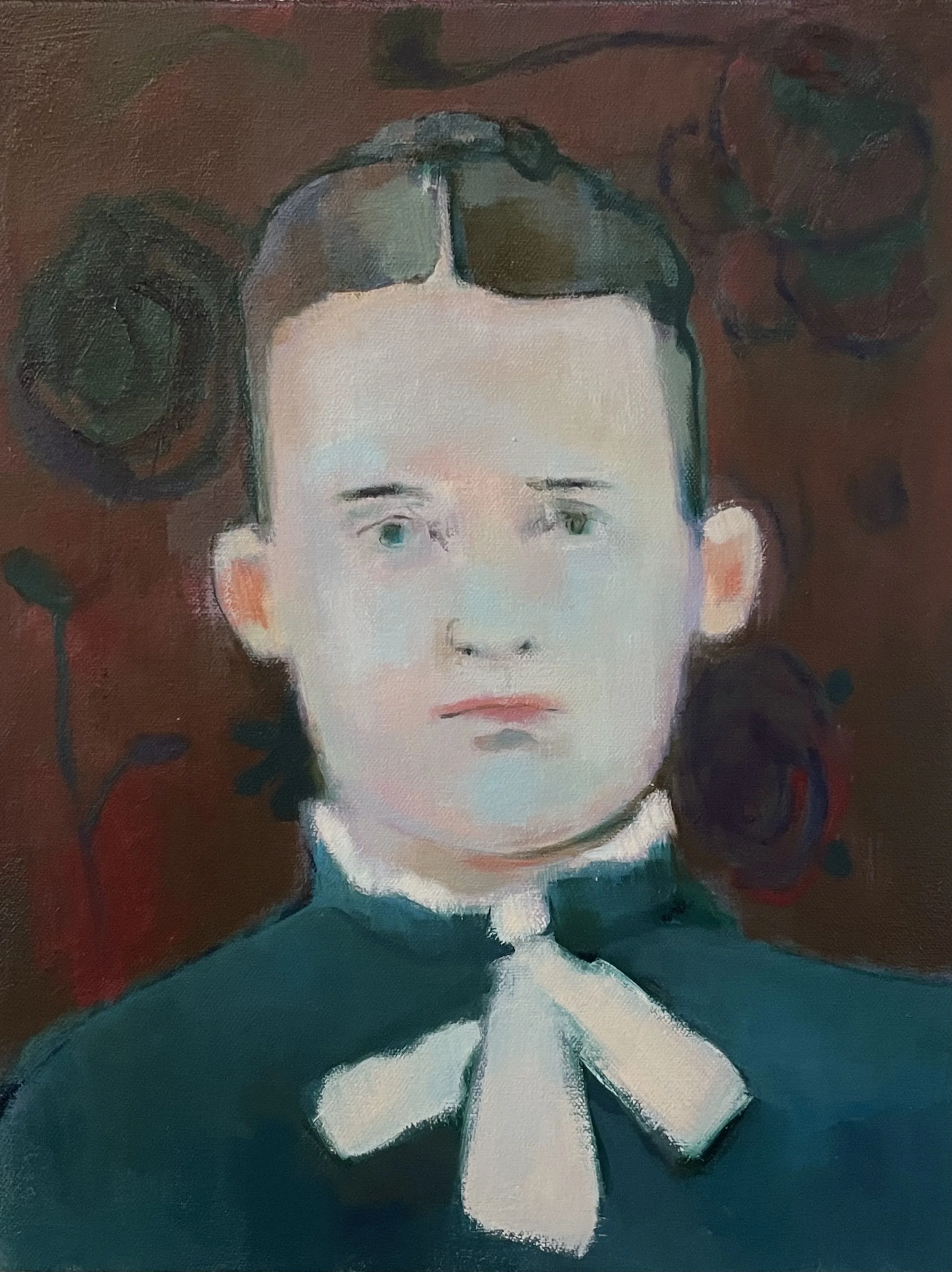 Portrait in Deep Red and Blue Green