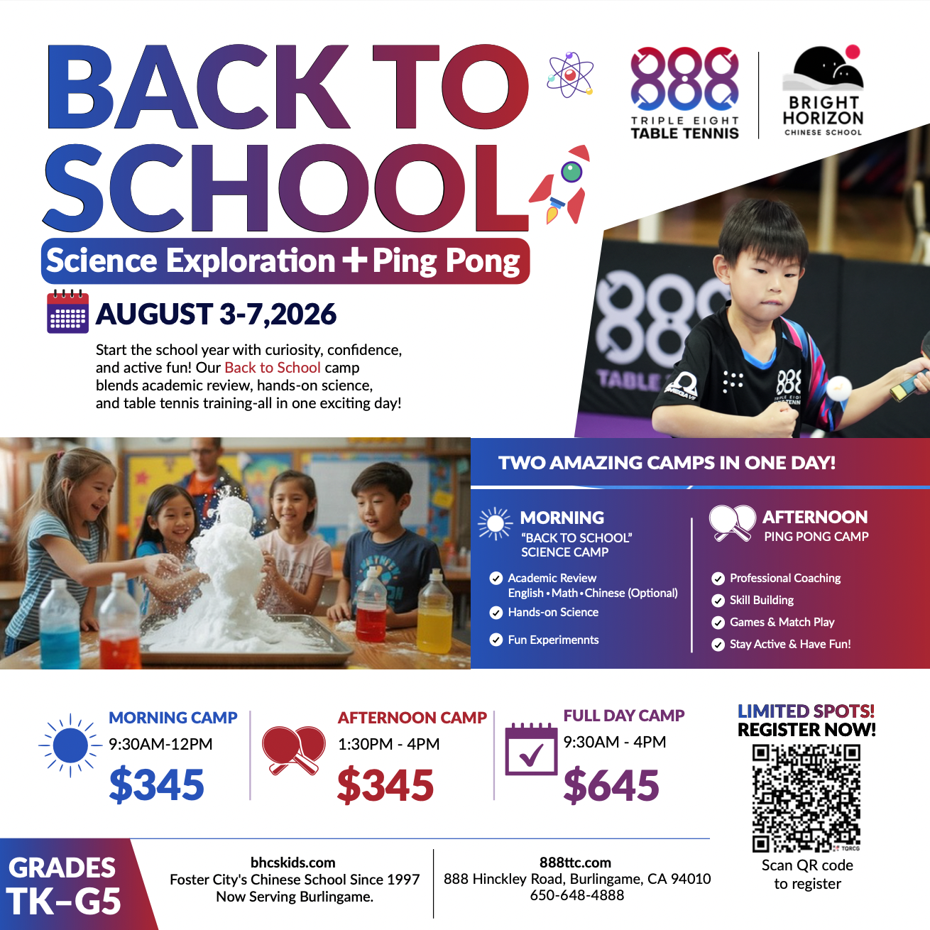 BACK TO SCHOOL: Science Exploration + Ping Pong (Aug 3-7)