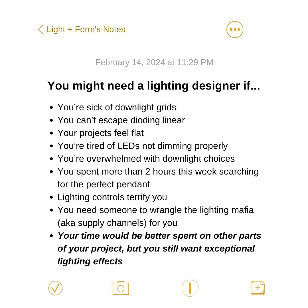 Architects, Interior Designers, Engineers...which of these headaches resonates with you?

Lighting Designers are problem solvers 💪

Why slog through electrical plans, only to be unsatisfied with the result? 
Why settle for &ldquo;what we always do&r