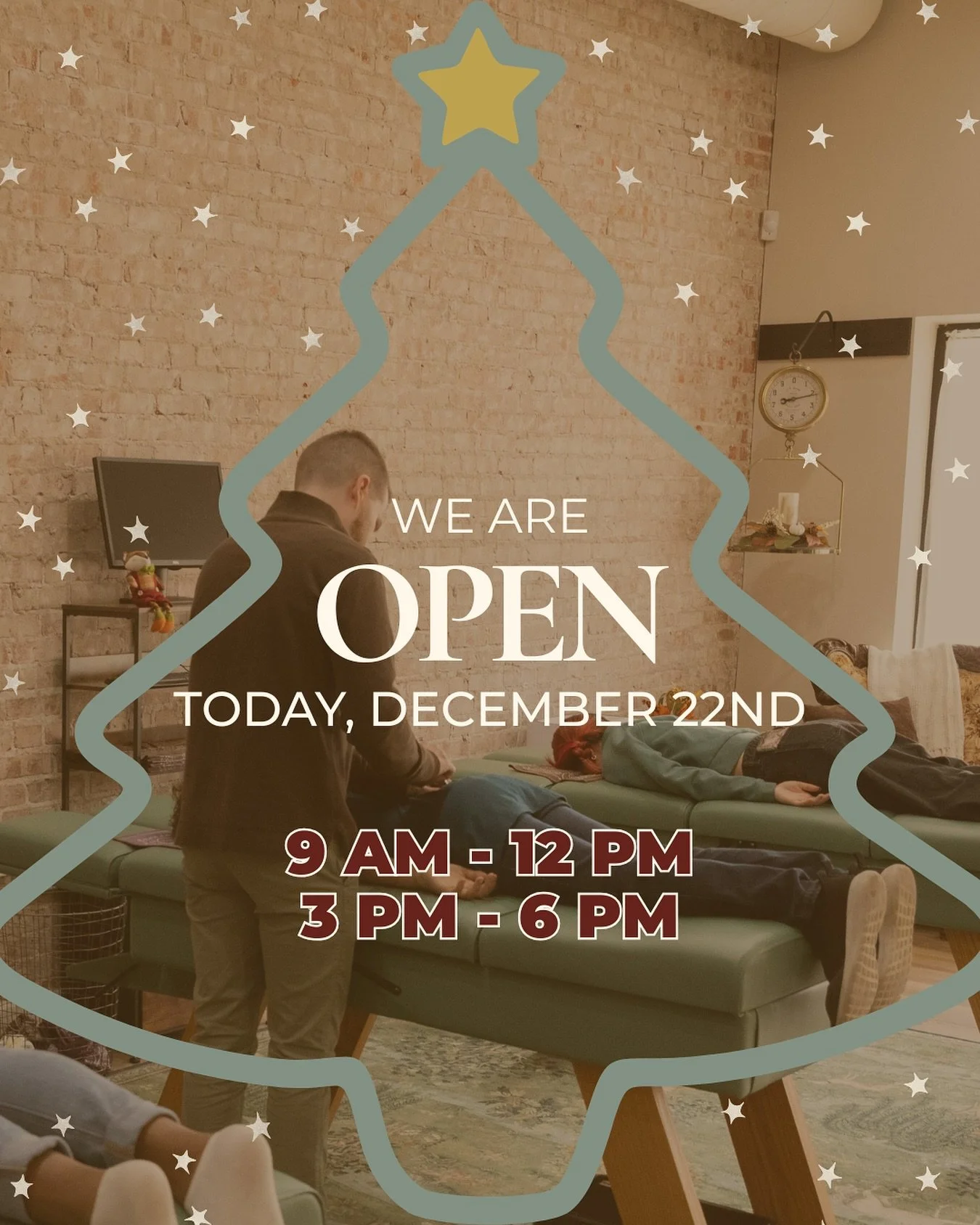 ✨WE ARE OPEN!✨

🗓️ We&rsquo;ve got everyone on the schedule today and expect to see YOU🫵🏻 for your adjustment before the Christmas holiday is upon us!

#wereopen #chiropractic #holidayclosure