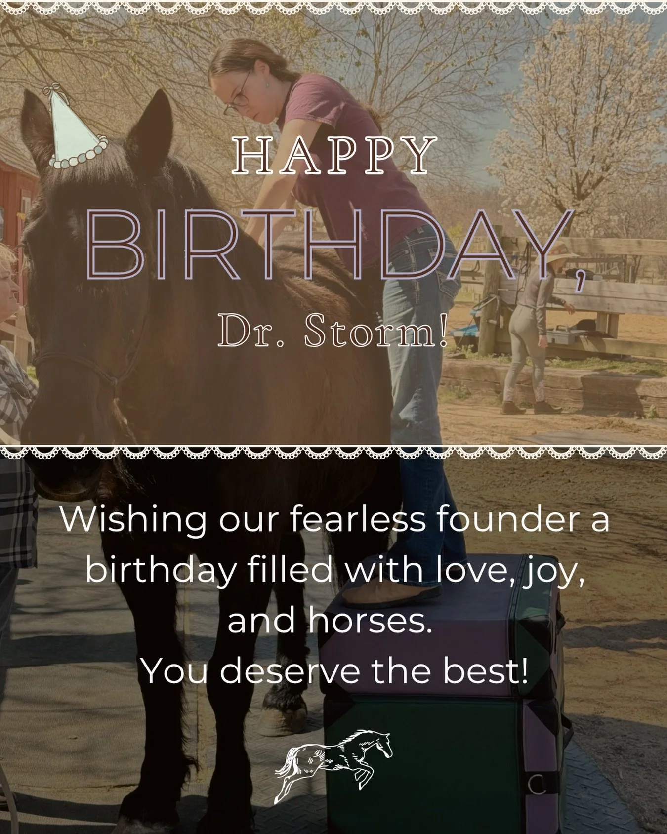 Happy Birthday to our fearless leader 🎉🐎

Here&rsquo;s to a year filled with joy, adventure, and plenty of time doing what you love most! 💛

#happybirthday #drstorm #chiropractic #animalchiropractic