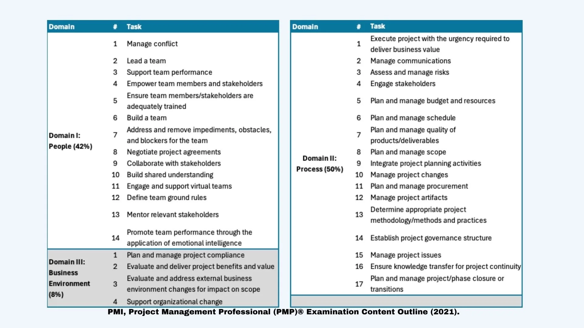 PMI, Project Management Professional (PMP) Examination Content Outline, 2021