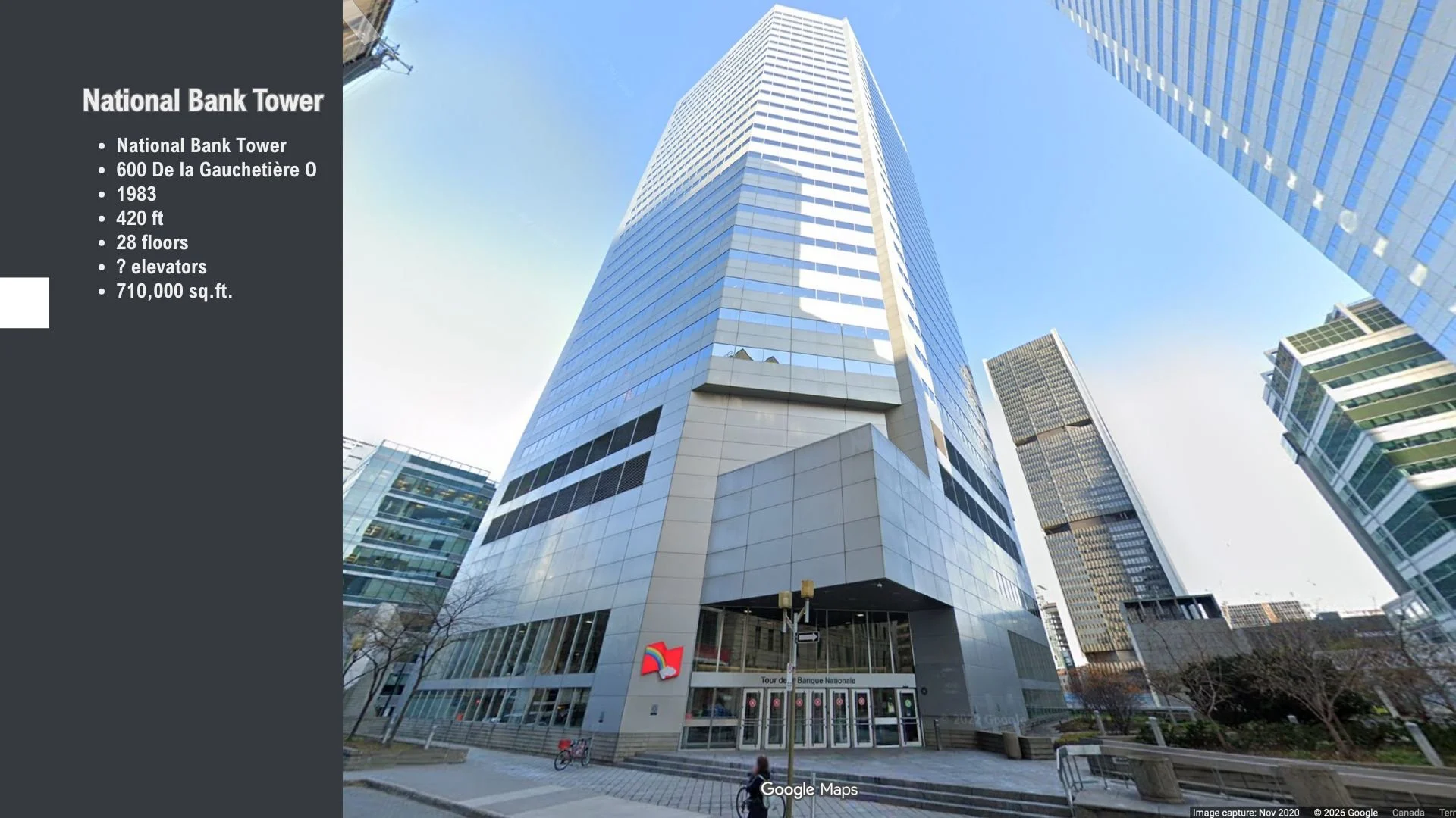 Image of the formerly National Bank Tower located at 600 De la Gauchetière, Montreal.